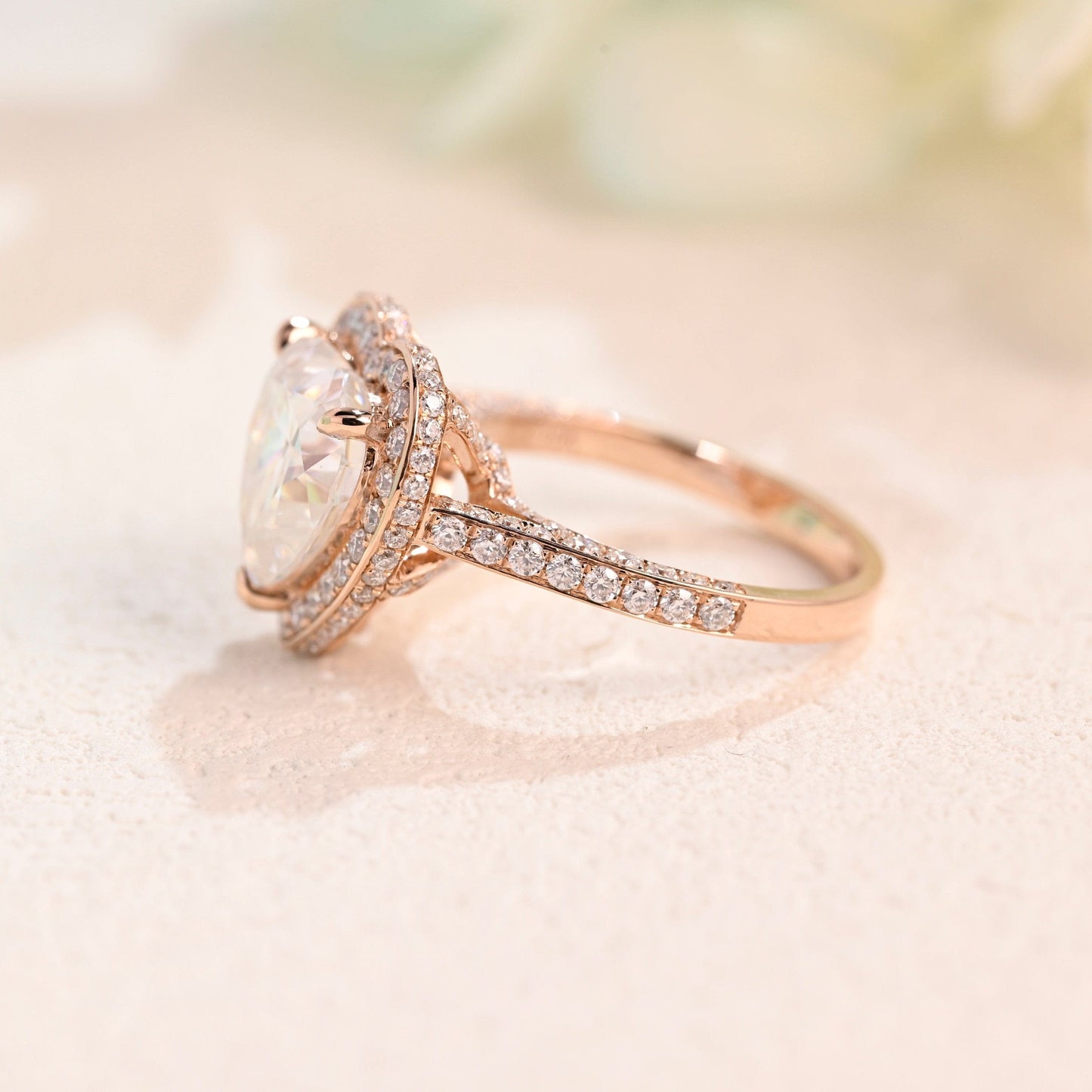 CausYou Heart cut moissanite engagement ring Solid Gold Double Halo Heart Cut Moissanite Engagement Ring