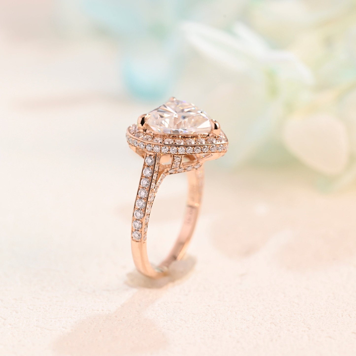 CausYou Heart cut moissanite engagement ring Solid Gold Double Halo Heart Cut Moissanite Engagement Ring