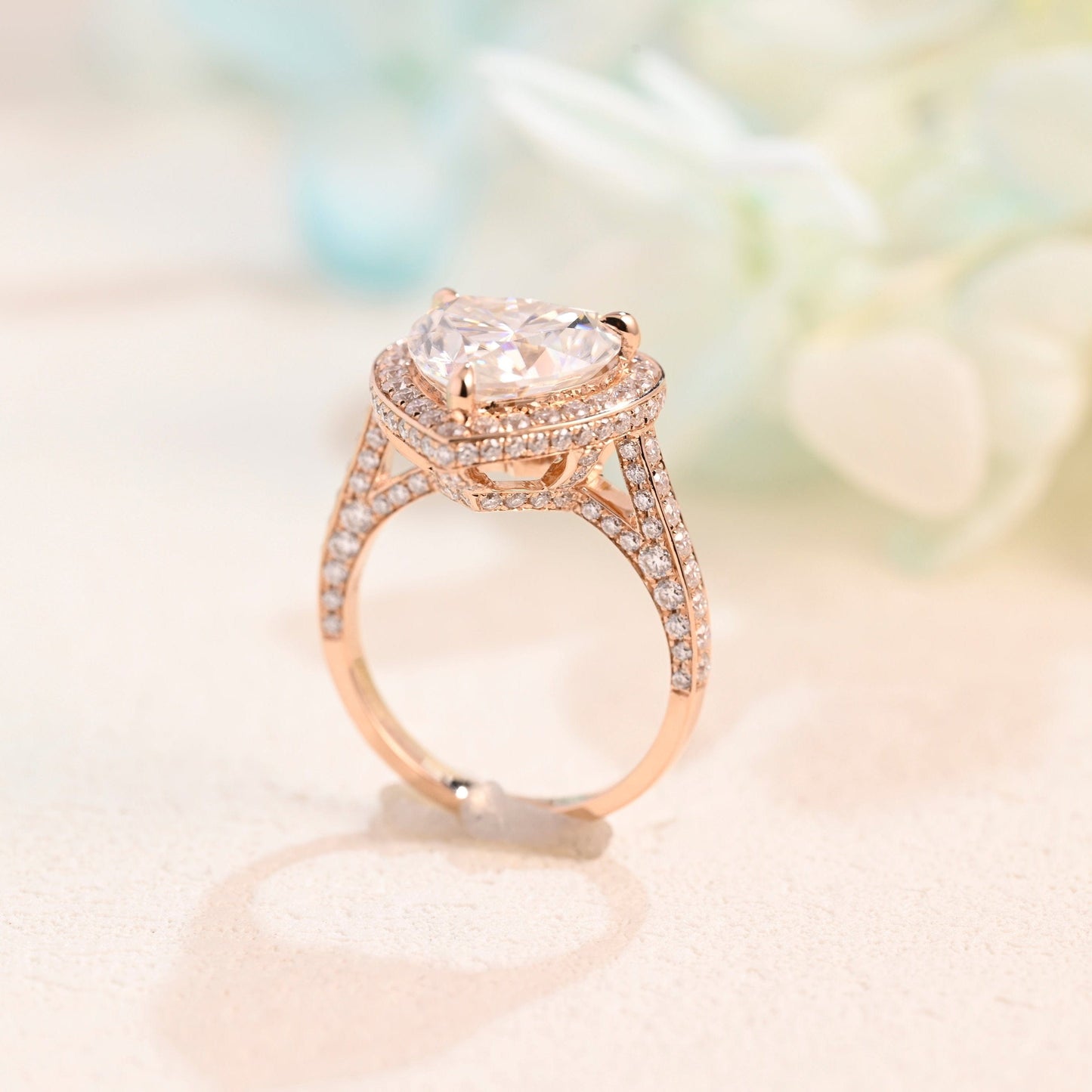 CausYou Heart cut moissanite engagement ring Solid Gold Double Halo Heart Cut Moissanite Engagement Ring