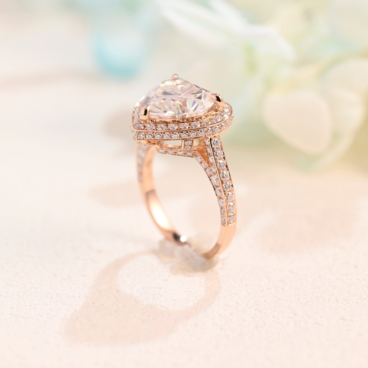 CausYou Heart cut moissanite engagement ring Solid Gold Double Halo Heart Cut Moissanite Engagement Ring