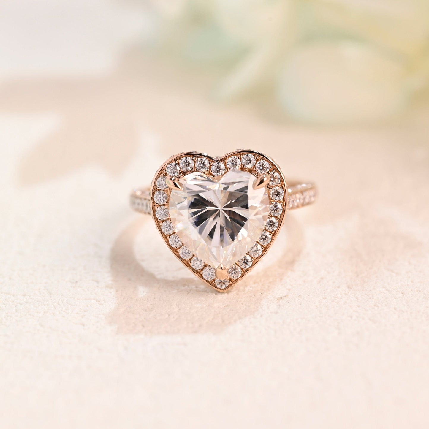 CausYou Heart cut moissanite engagement ring Solid Gold Double Halo Heart Cut Moissanite Engagement Ring