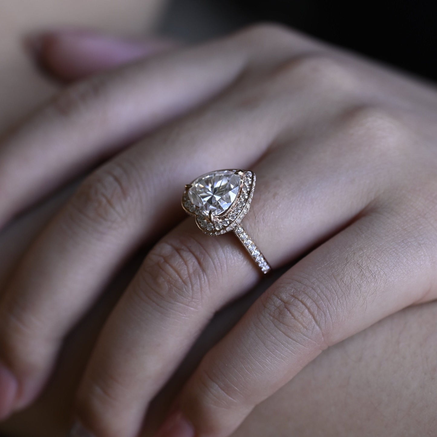 CausYou Heart cut moissanite engagement ring Solid Gold Double Halo Heart Cut Moissanite Engagement Ring
