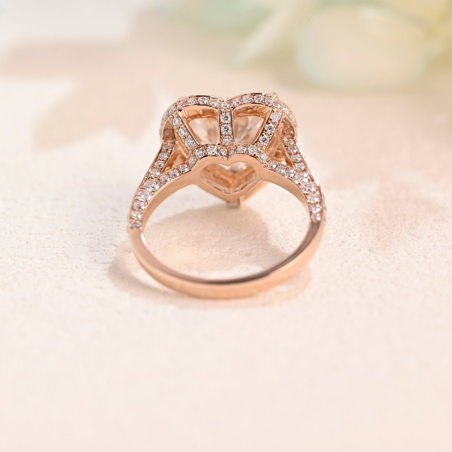 CausYou Heart cut moissanite engagement ring Solid Gold Double Halo Heart Cut Moissanite Engagement Ring