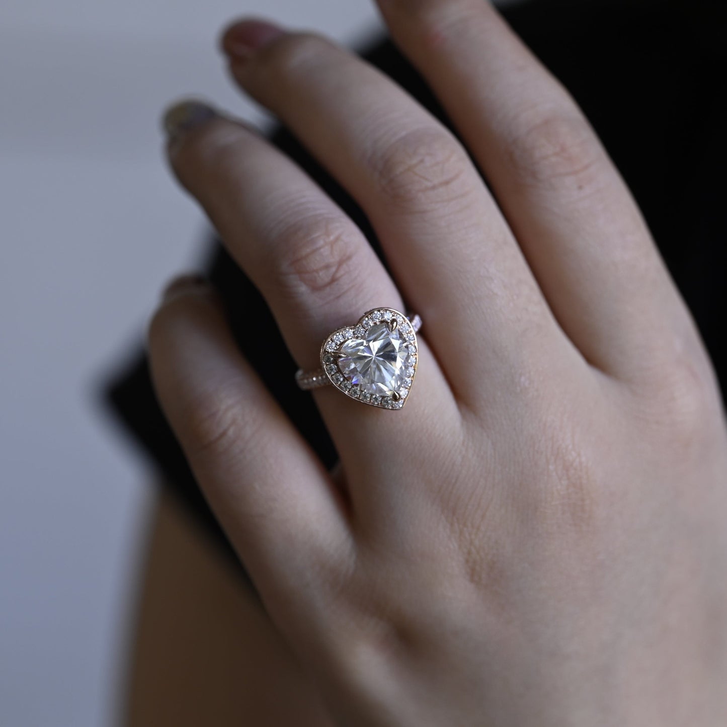 CausYou Heart cut moissanite engagement ring Solid Gold Double Halo Heart Cut Moissanite Engagement Ring