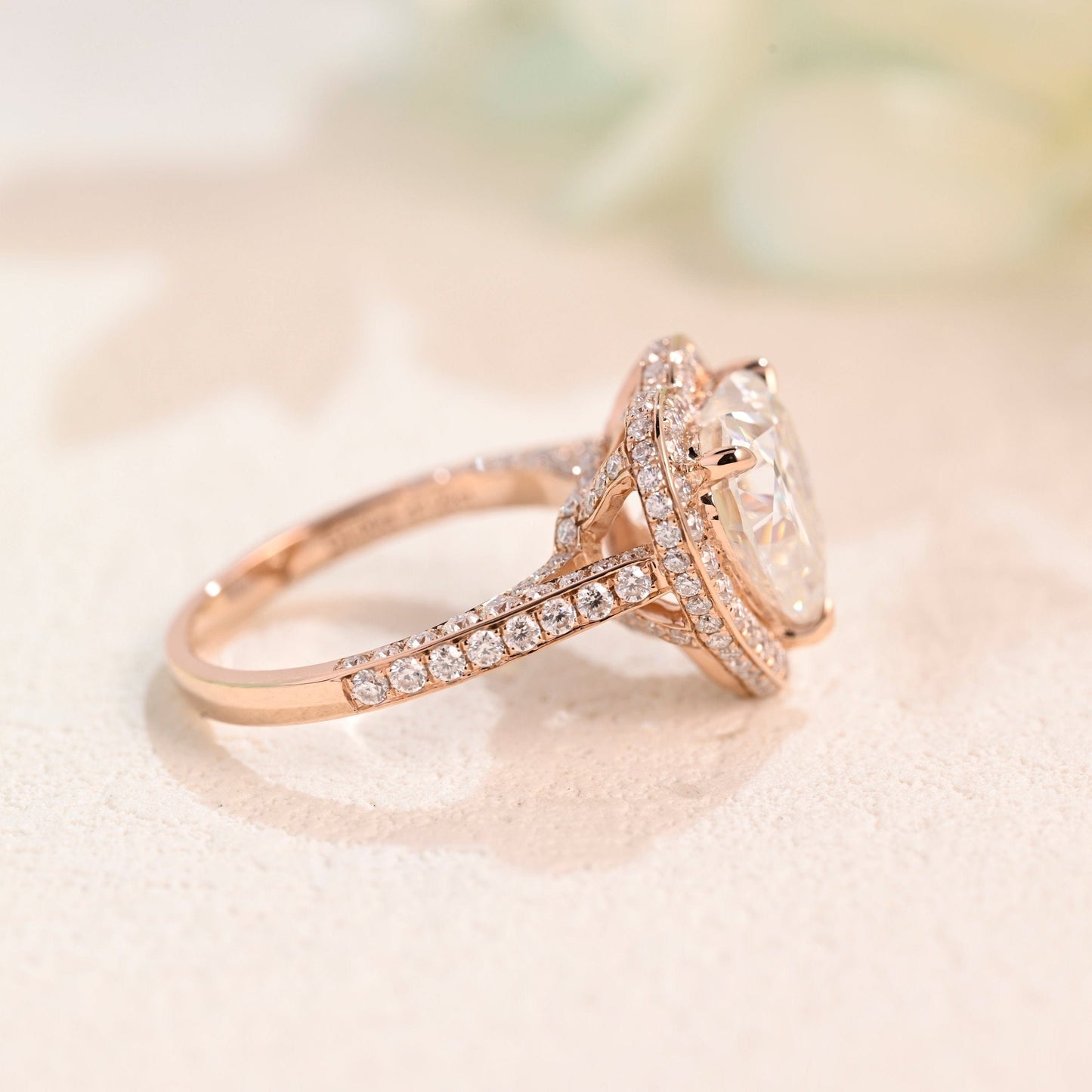 CausYou Heart cut moissanite engagement ring Solid Gold Double Halo Heart Cut Moissanite Engagement Ring