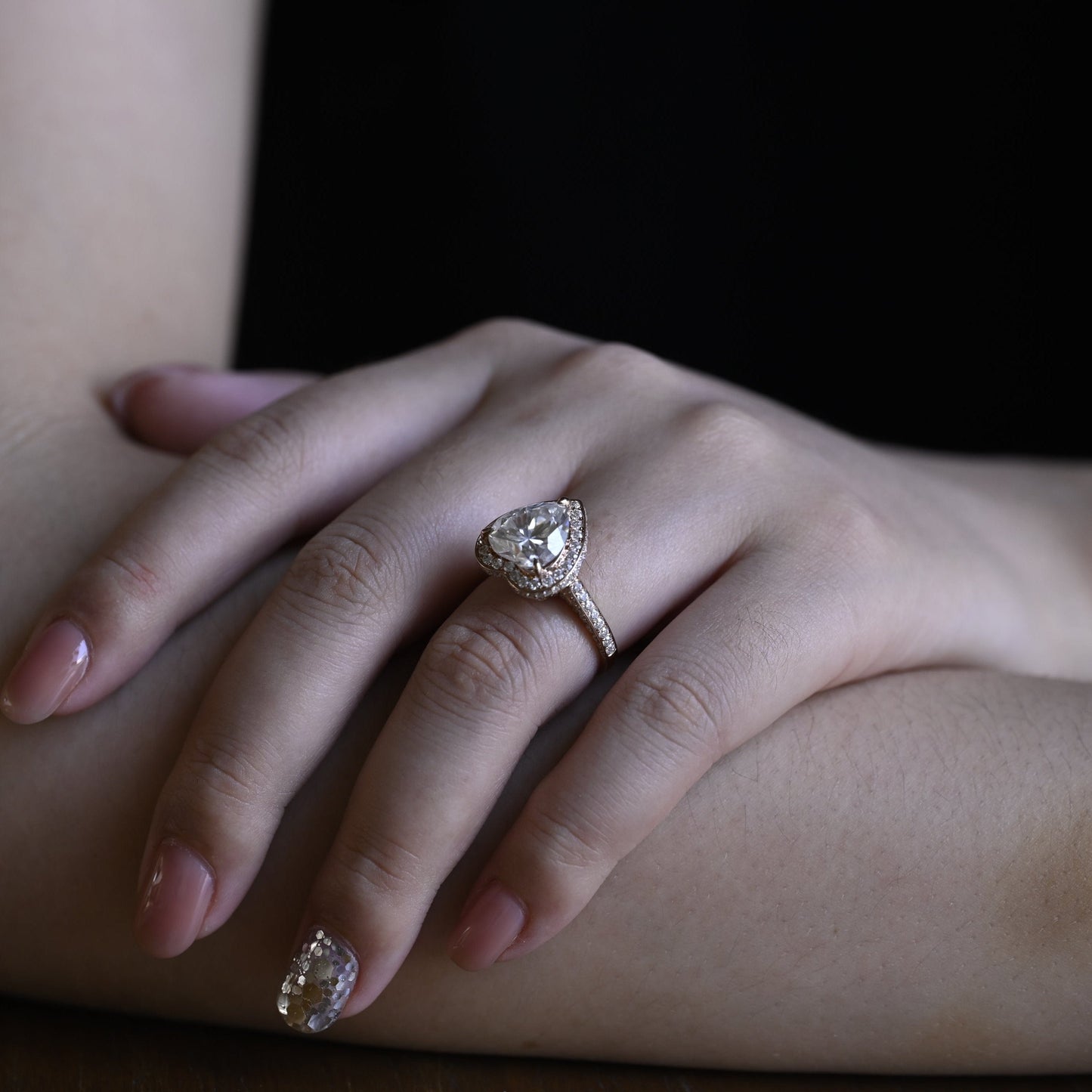 CausYou Heart cut moissanite engagement ring Solid Gold Double Halo Heart Cut Moissanite Engagement Ring