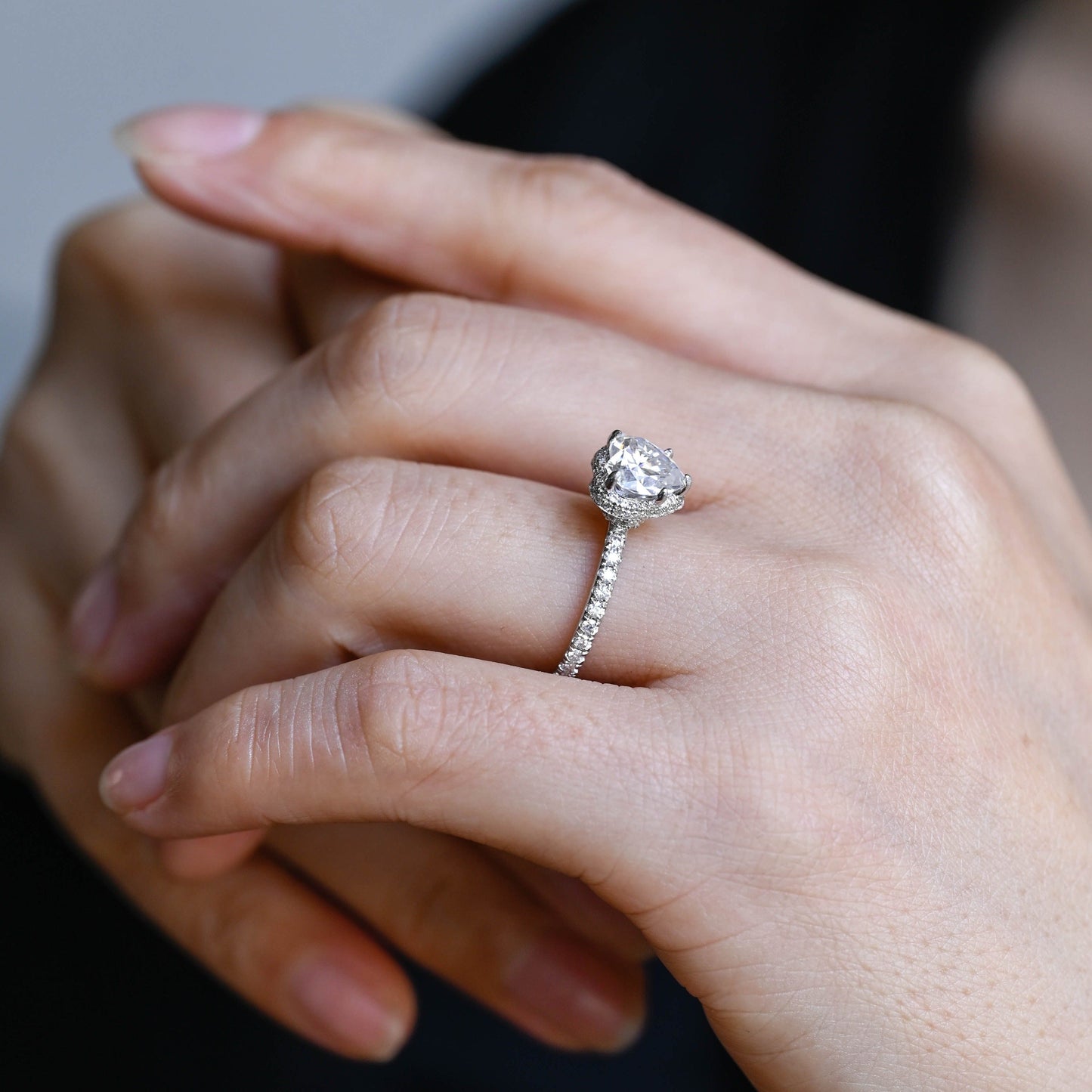 CausYou Heart cut moissanite engagement ring Solid Gold Heart Cut Moissanite Engagement Ring, Paved Promise Ring, Proposal Ring, Gift for Woman, Wife