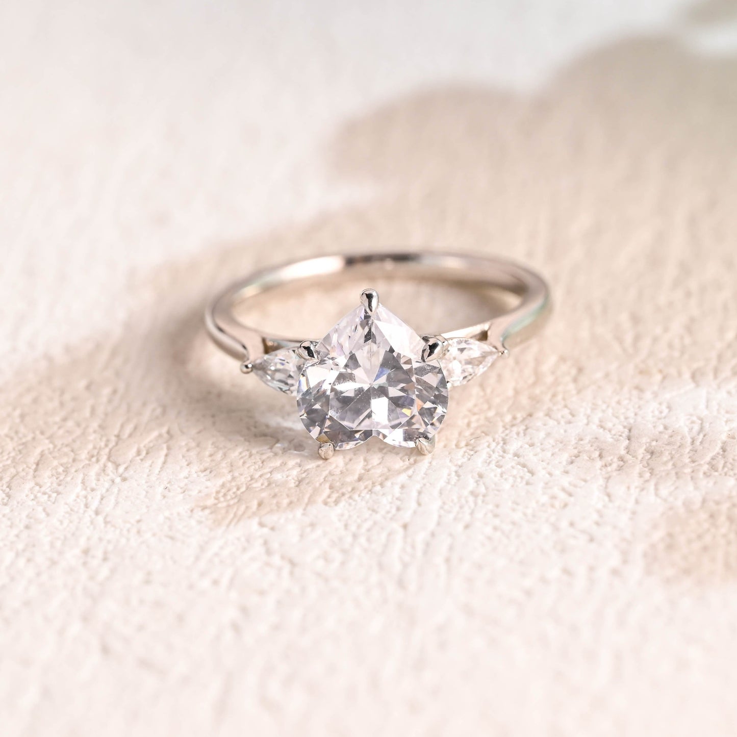 CausYou Heart cut moissanite engagement ring Solid Gold Heart Cut Moissanite Engagement Ring, Three Stone Promise Ring, Gift for Women Wife