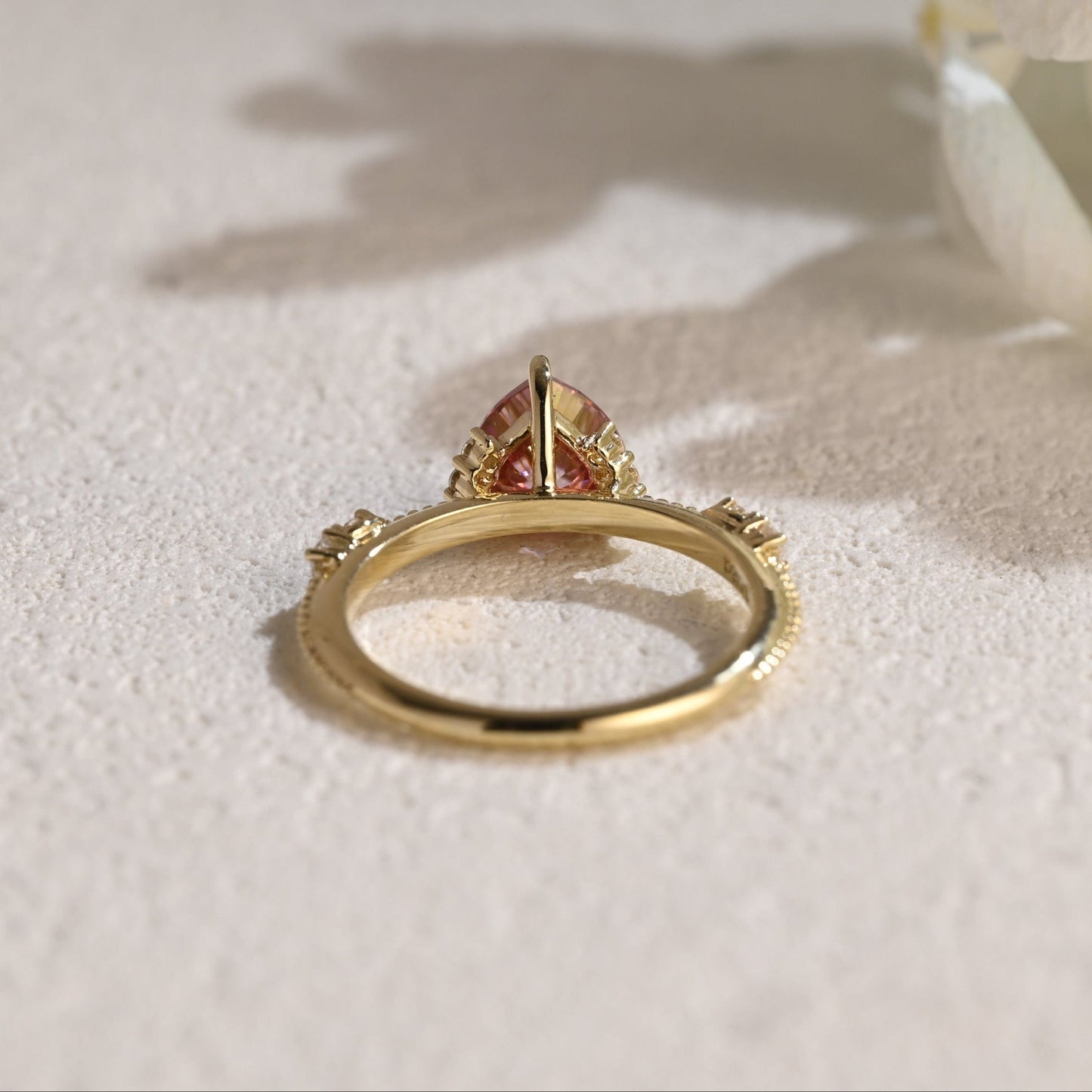 CausYou Heart cut moissanite engagement ring Solid Gold Heart Cut Pink Moissanite Engagement Ring Beaded Ring