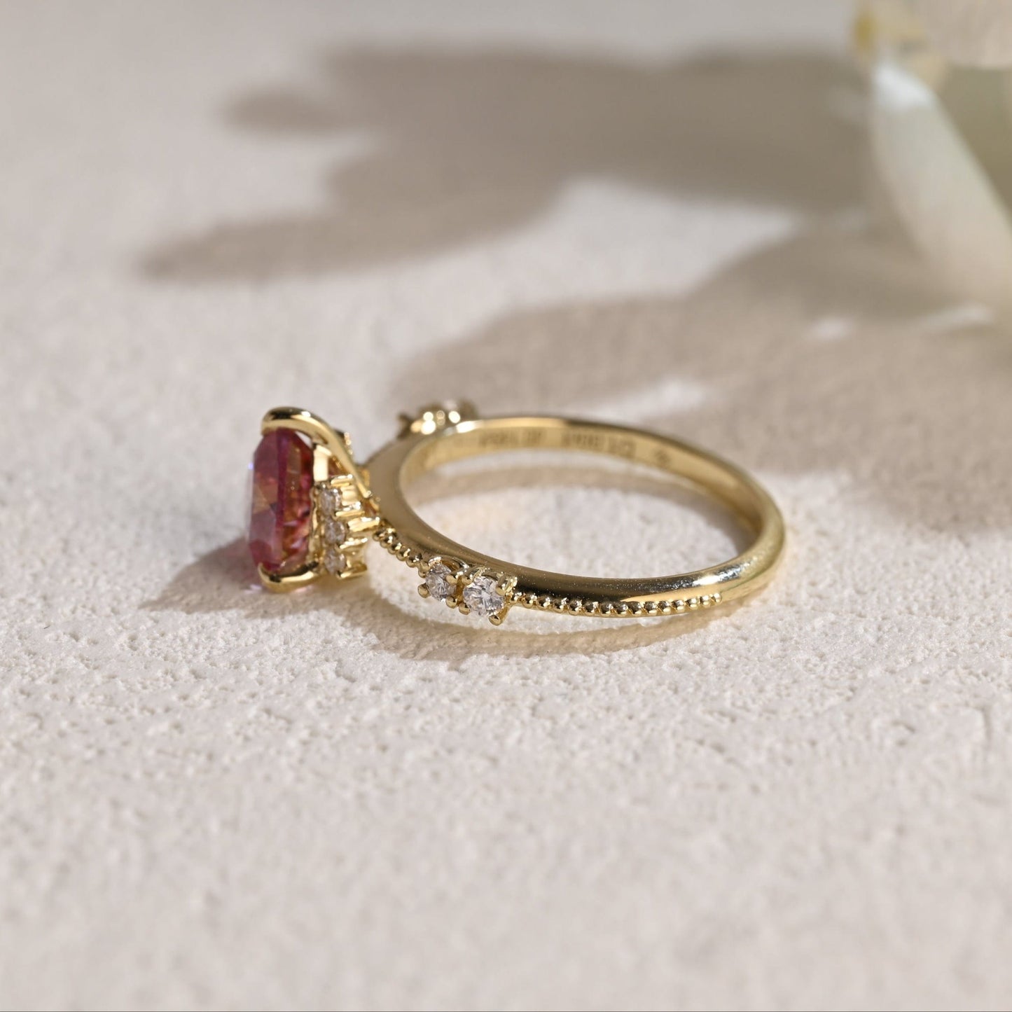 CausYou Heart cut moissanite engagement ring Solid Gold Heart Cut Pink Moissanite Engagement Ring Beaded Ring