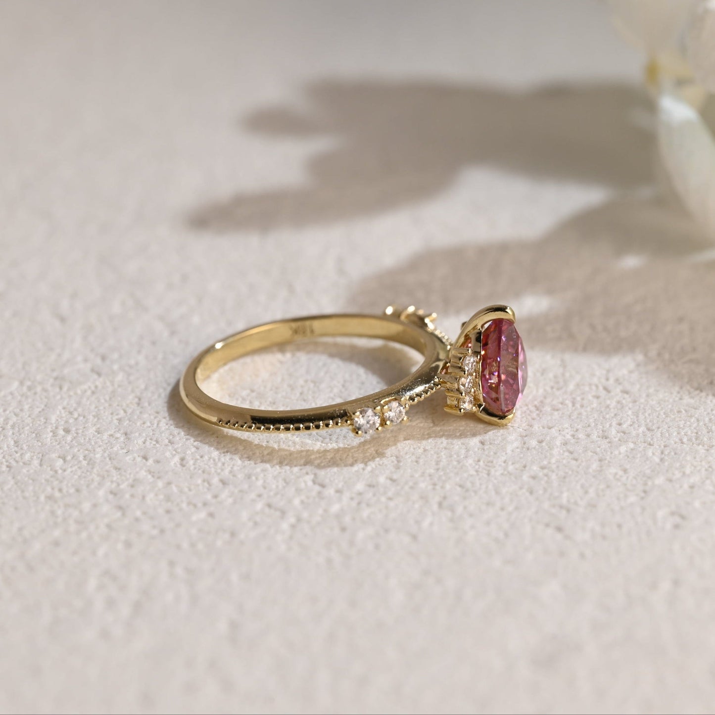 CausYou Heart cut moissanite engagement ring Solid Gold Heart Cut Pink Moissanite Engagement Ring Beaded Ring