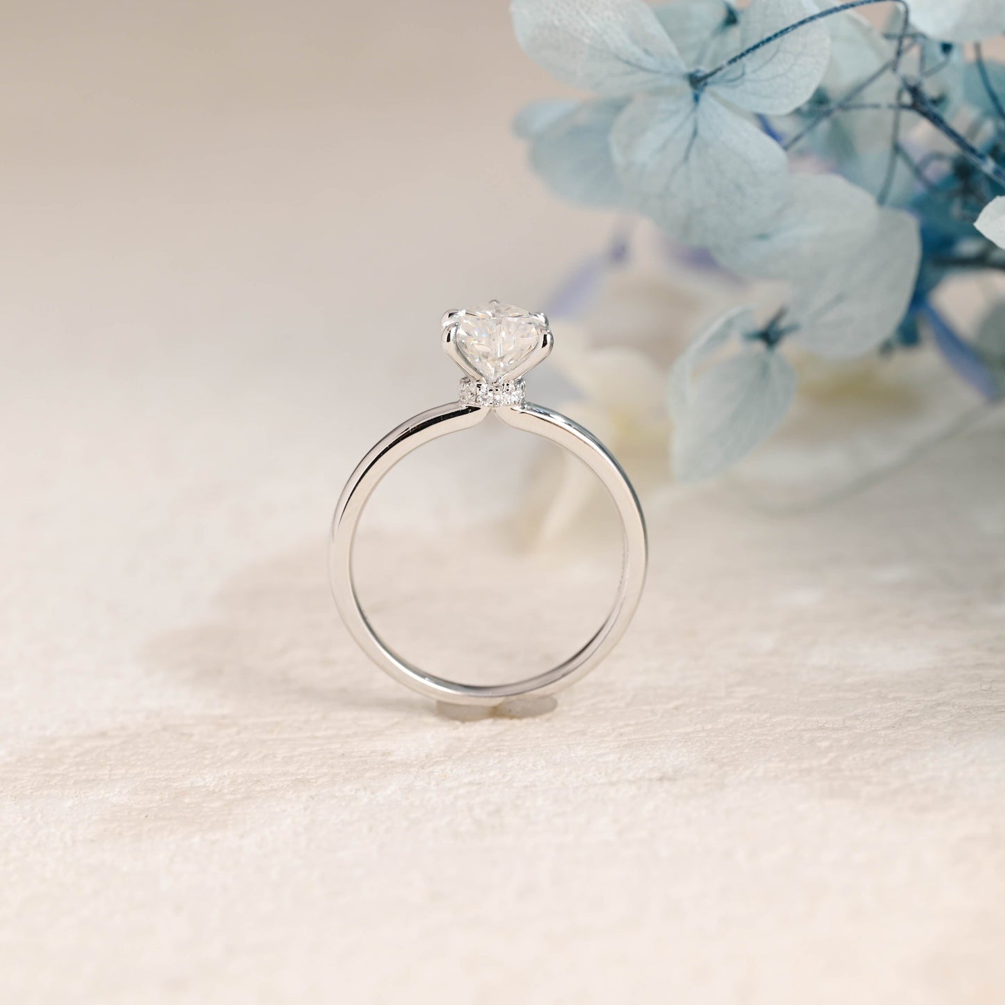 CausYou Heart cut moissanite engagement ring Solid Gold Hidden Halo Heart Cut Moissanite Engagement Ring