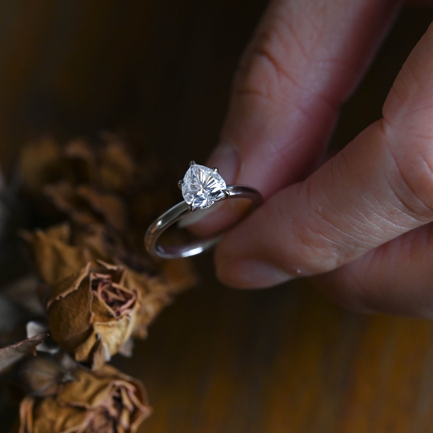 CausYou Heart cut moissanite engagement ring Solid Gold Hidden Halo Heart Cut Moissanite Engagement Ring