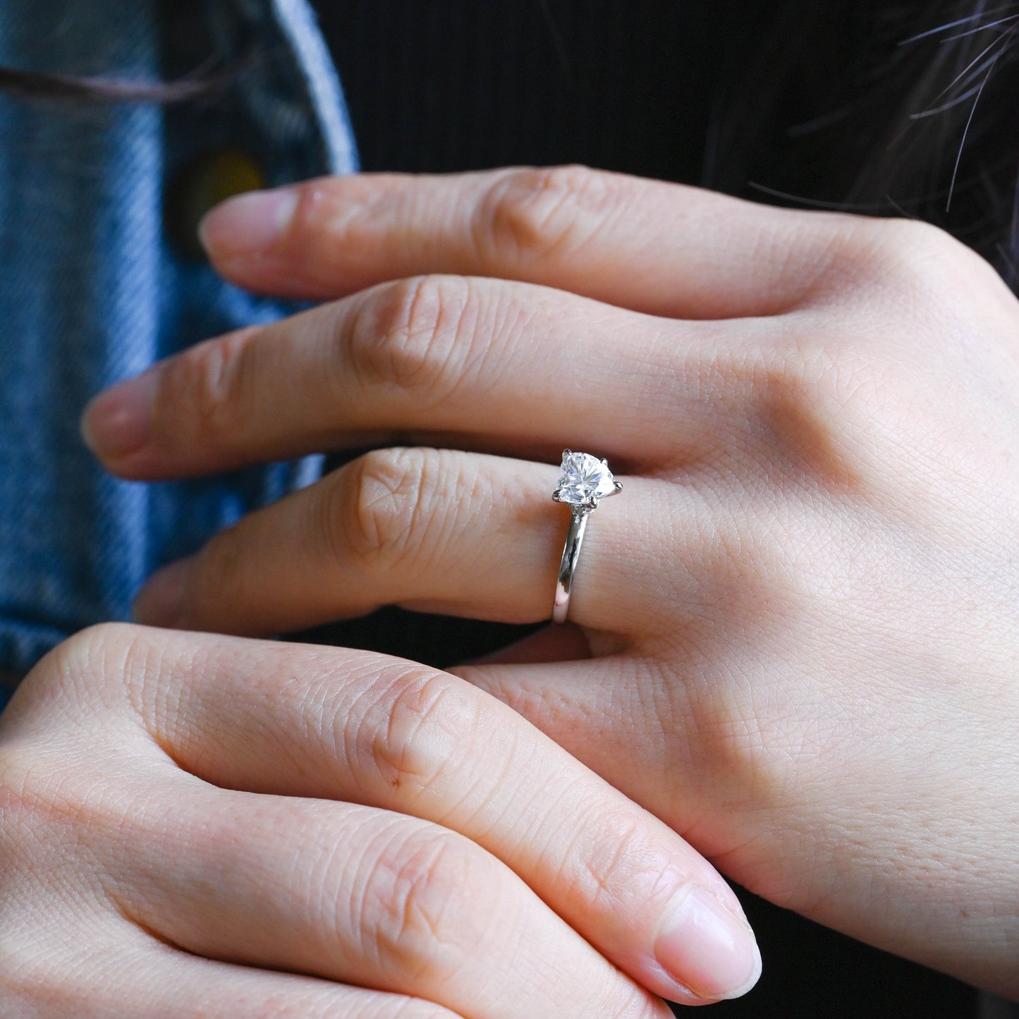 CausYou Heart cut moissanite engagement ring Solid Gold Hidden Halo Heart Cut Moissanite Engagement Ring