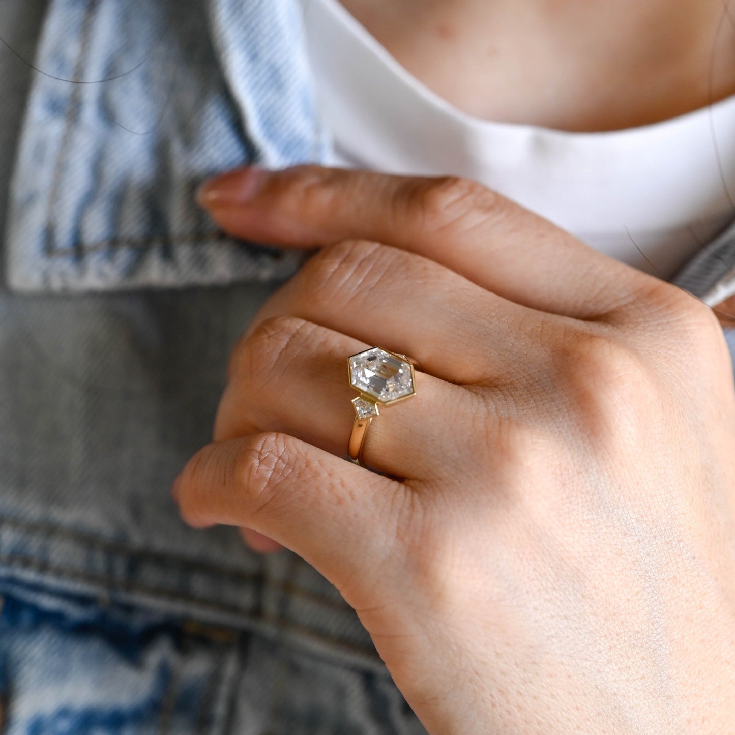 CausYou hexagon cut moissanite engagement ring Solid Gold Hexagon Cut Moissanite Engagement Ring, Promise Ring, Proposal Ring, Gift for Wife