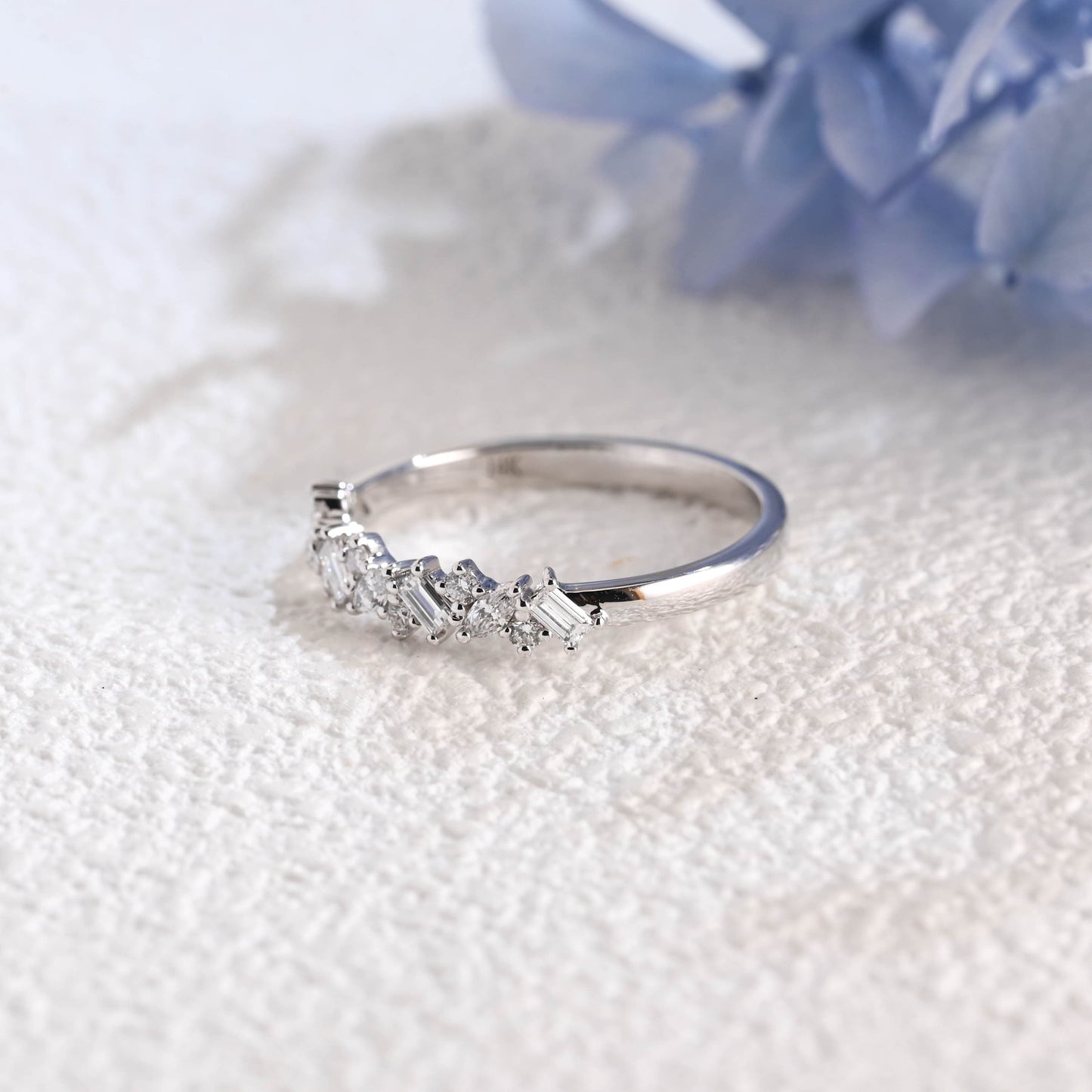 CausYou lab diamond wedding ring Solid Gold Half Eternity Round, Marquise & Baguette cut Lab Diamond Wedding Ring