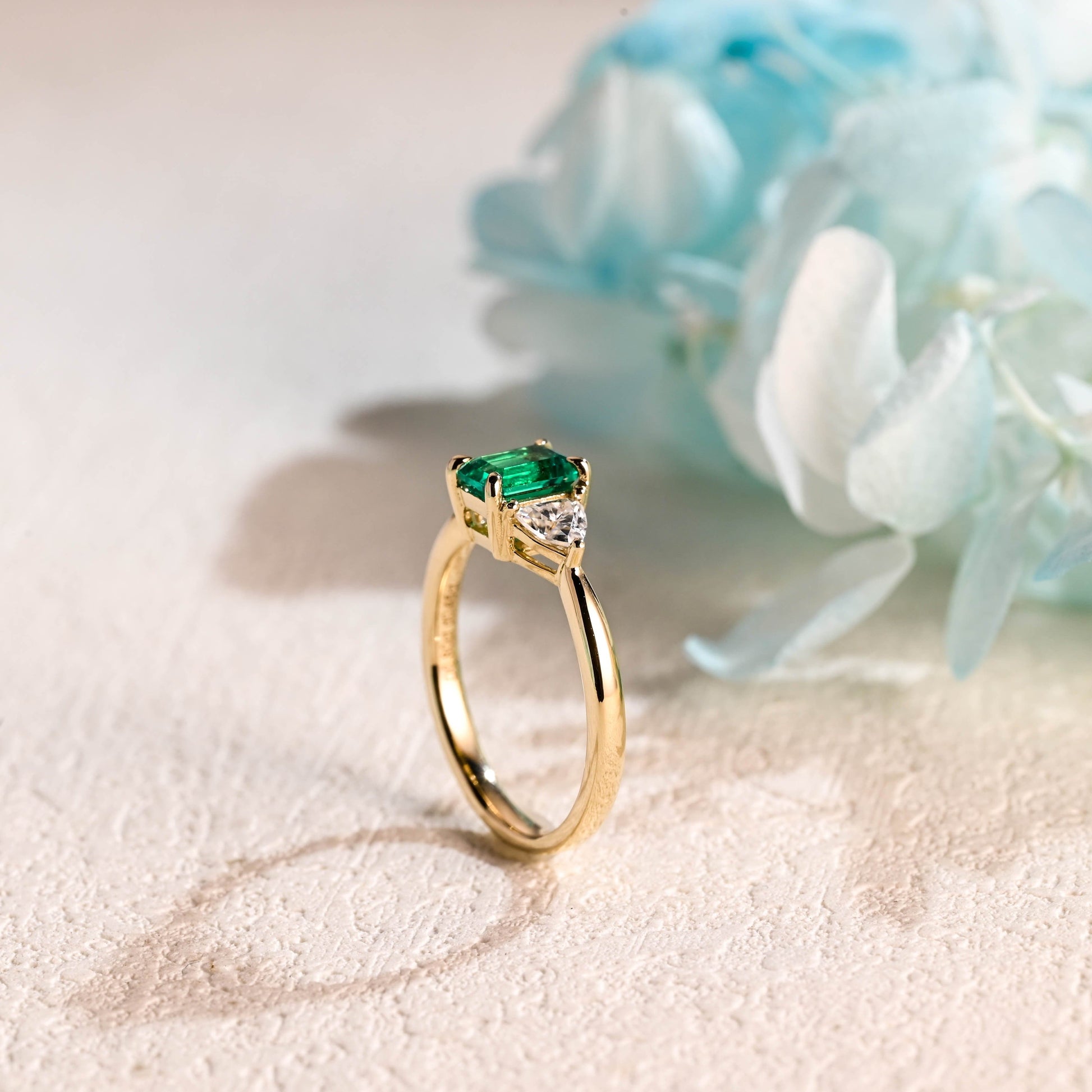 CausYou lab grown emerald engagement ring CausYou Solid Gold Lab Grown Emerald Engagement Ring, Promise Ring, Proposal Ring, Gift for Woman, Wife