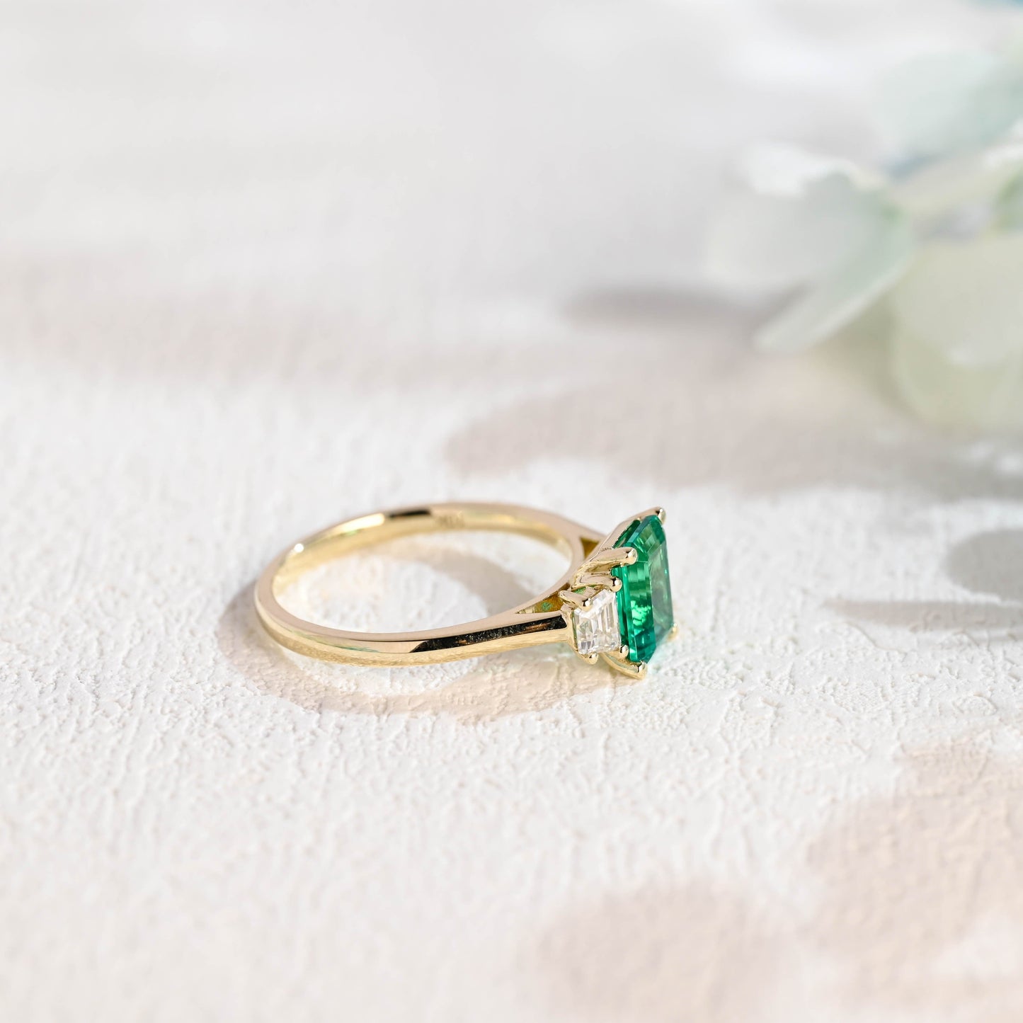 CausYou lab grown emerald engagement ring Solid Gold Lab Grown Emerald Engagement Ring, Three Stone Promise Ring, Proposal Ring, Gift for Woman, Wife