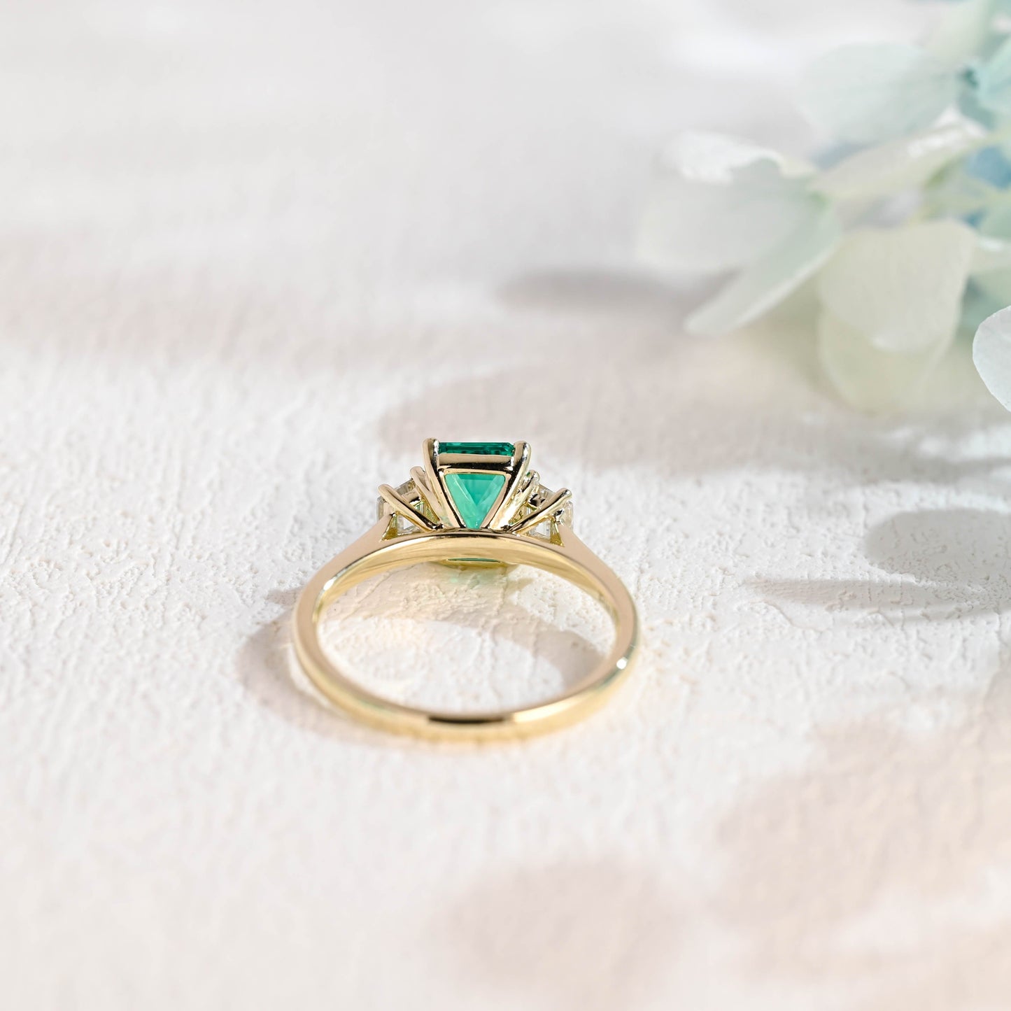 CausYou lab grown emerald engagement ring Solid Gold Lab Grown Emerald Engagement Ring, Three Stone Promise Ring, Proposal Ring, Gift for Woman, Wife