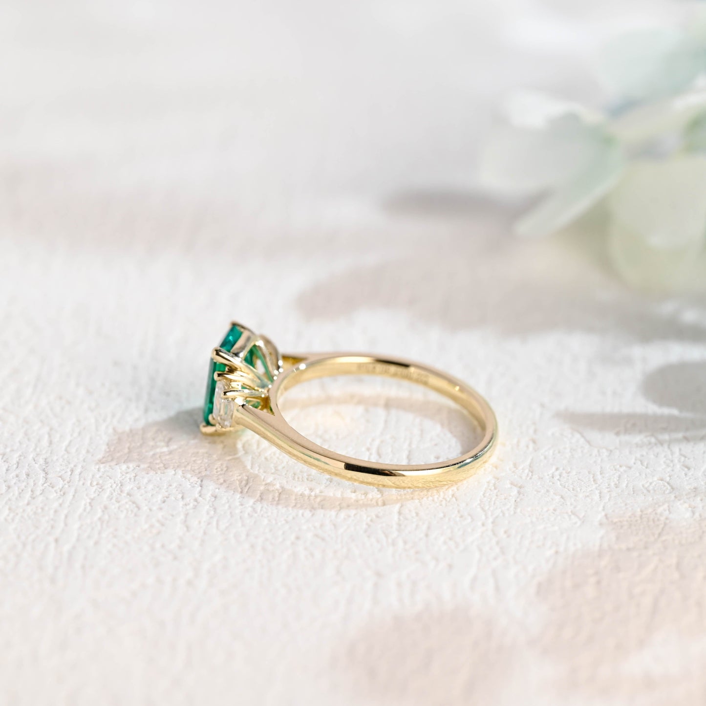CausYou lab grown emerald engagement ring Solid Gold Lab Grown Emerald Engagement Ring, Three Stone Promise Ring, Proposal Ring, Gift for Woman, Wife
