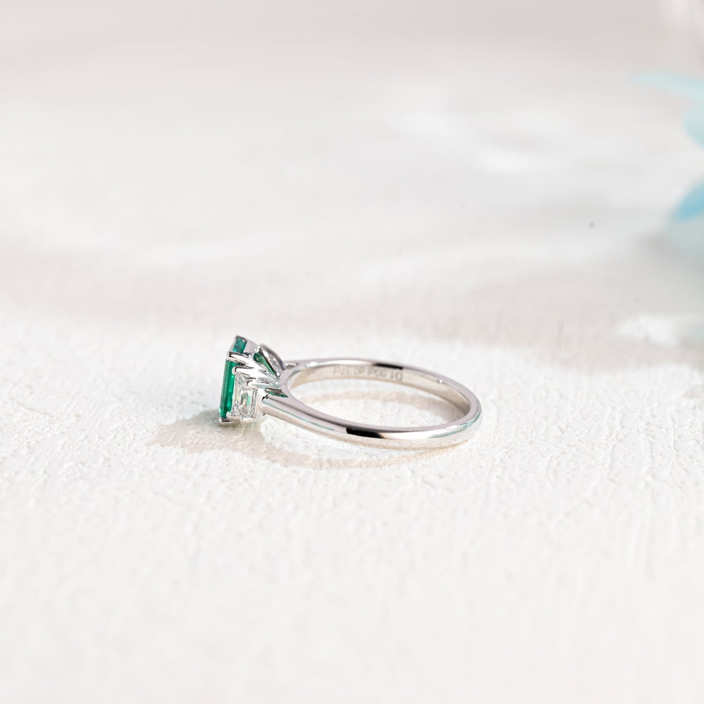 CausYou lab grown emerald engagement ring Solid Gold Lab Grown Emerald Engagement Ring, Three Stone Promise Ring, Proposal Ring, Gift for Woman, Wife