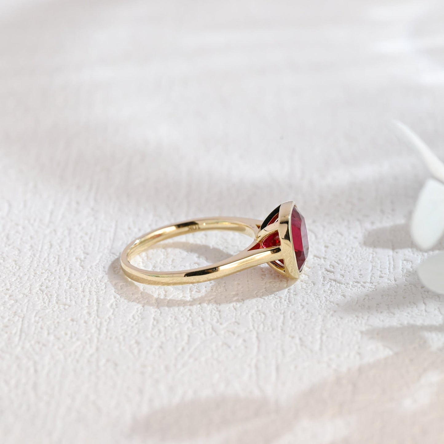 CausYou lab grown sapphire engagement ring CausYou Solid Gold Crushed Ice Lab Grown Ruby Cushion Cut Engagement Ring, Bezel Cathedral Promise Ring, Proposal Ring, Gift for Woman, Wife