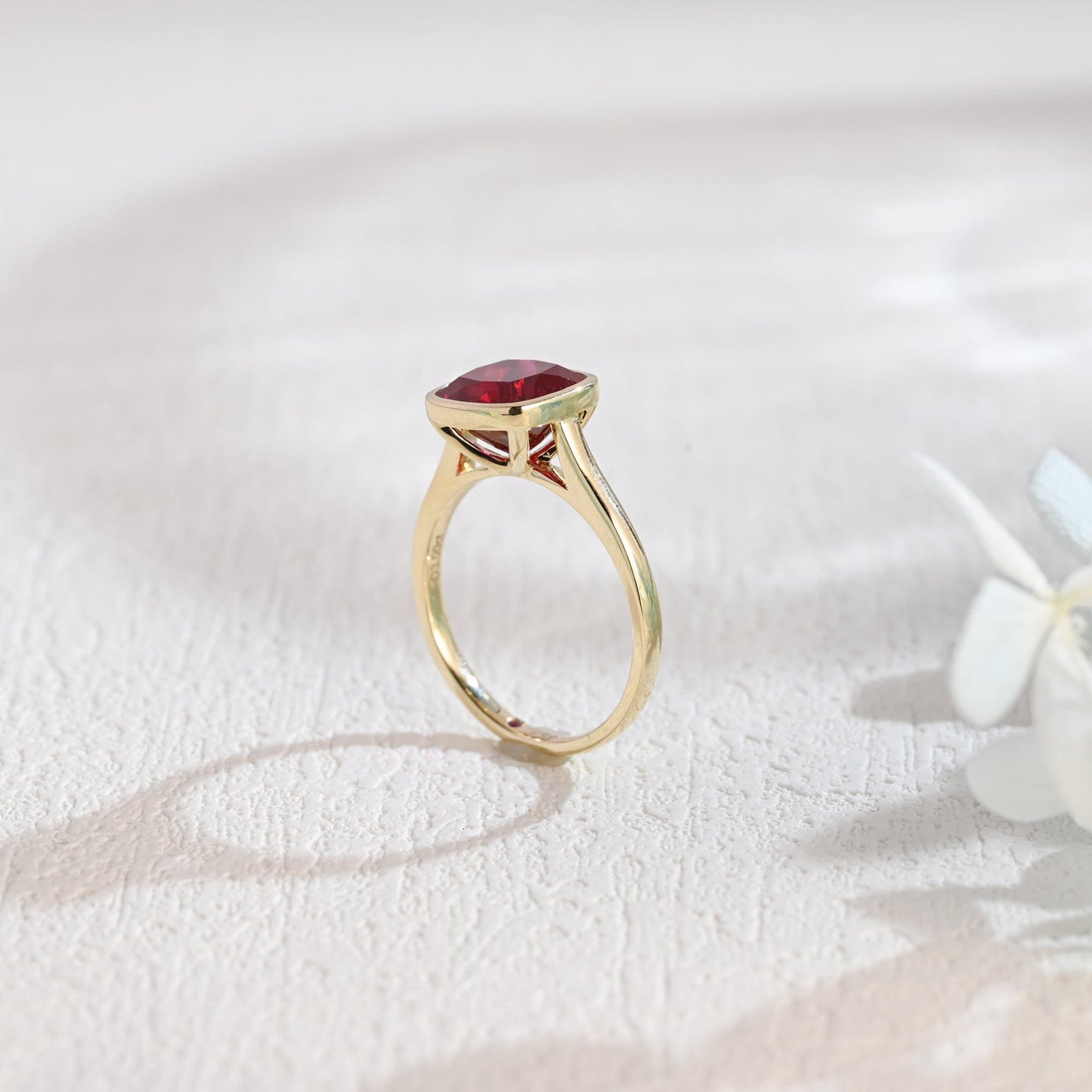 CausYou lab grown sapphire engagement ring CausYou Solid Gold Crushed Ice Lab Grown Ruby Cushion Cut Engagement Ring, Bezel Cathedral Promise Ring, Proposal Ring, Gift for Woman, Wife
