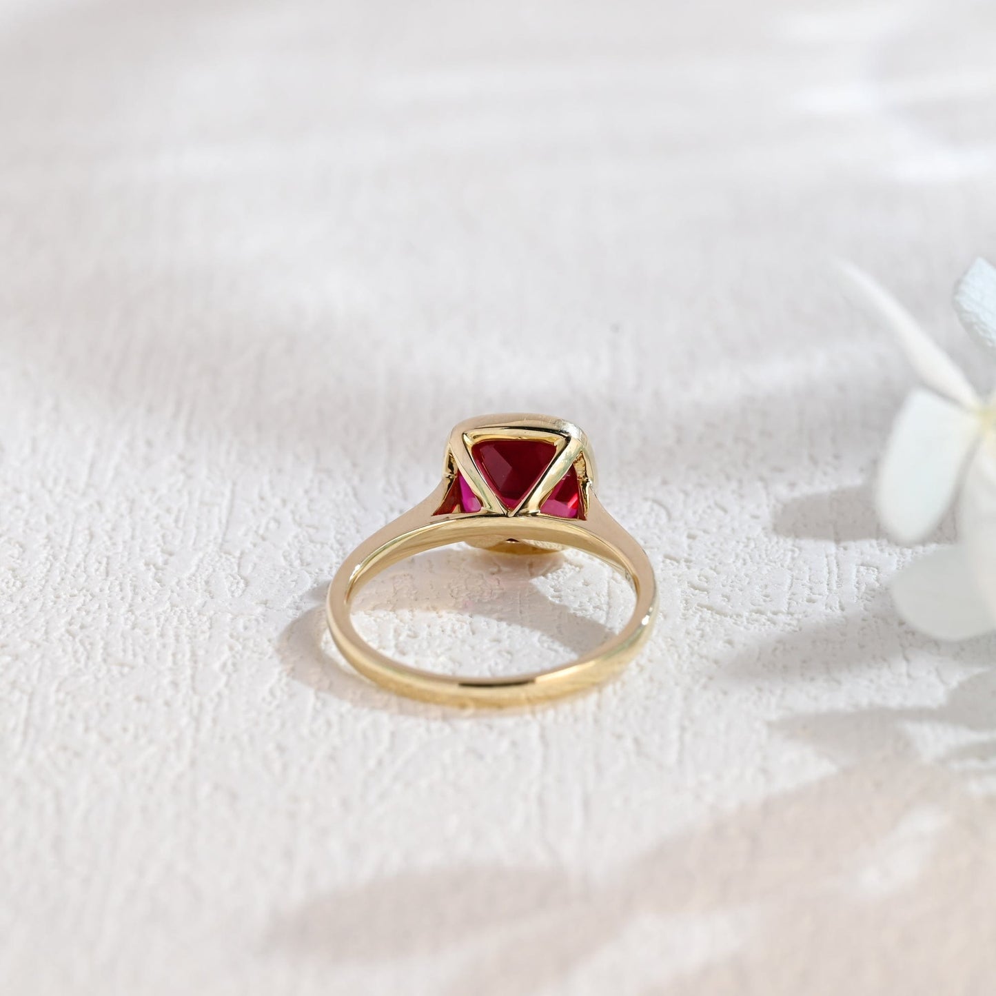 CausYou lab grown sapphire engagement ring CausYou Solid Gold Crushed Ice Lab Grown Ruby Cushion Cut Engagement Ring, Bezel Cathedral Promise Ring, Proposal Ring, Gift for Woman, Wife