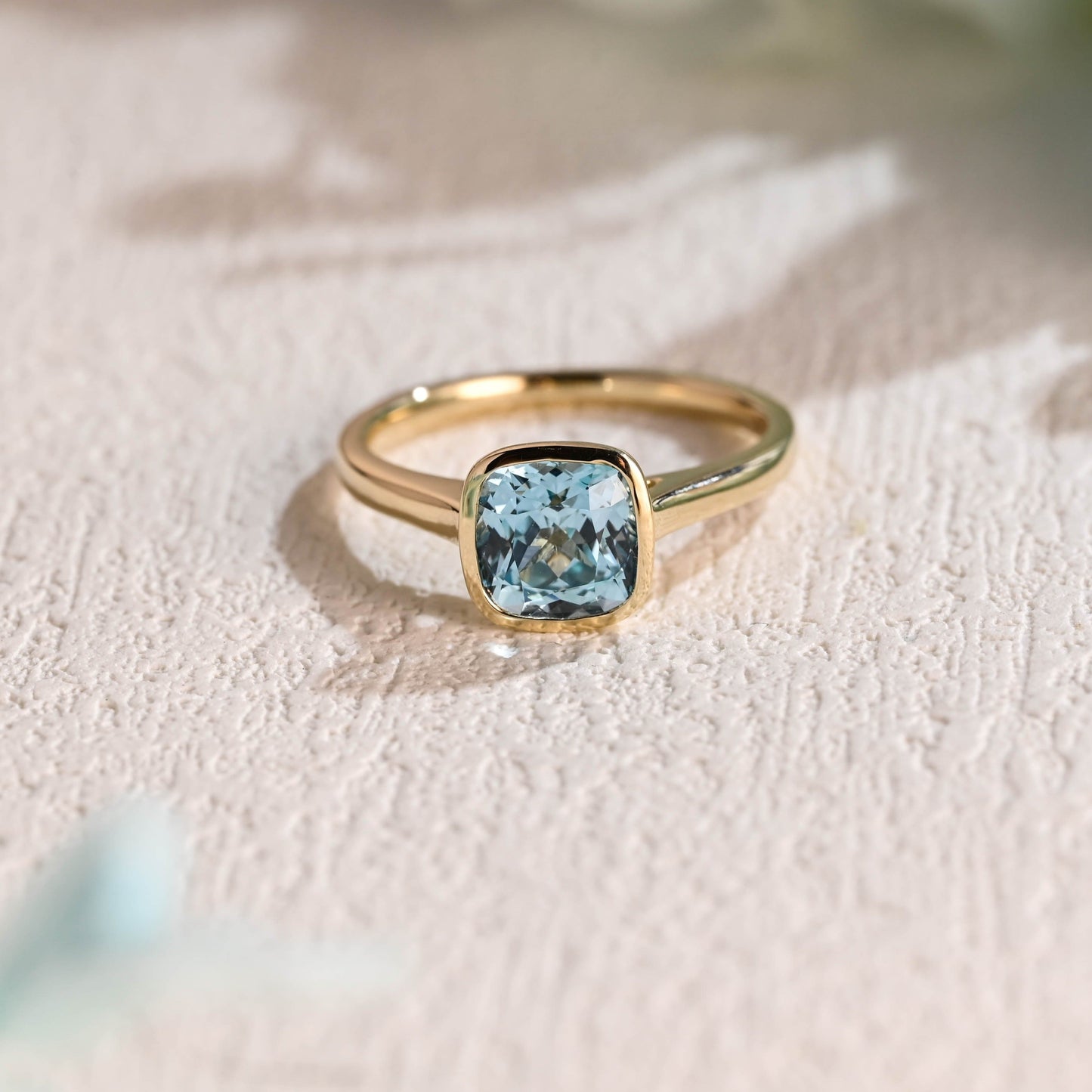 CausYou lab grown sapphire engagement ring CausYou Solid Gold Lab Grown Aquamarine Ring, Cushion Cut Engagement Ring, Solitaire Promise Ring Proposal Ring, Gift for Women Wife