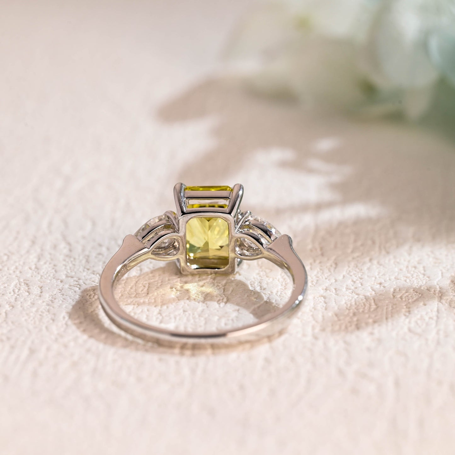 CausYou lab grown sapphire engagement ring CausYou Solid Gold Lab Grown Yellow Sapphire Radiant Cut Engagement Ring, Three Stone Ring, Promise Ring, Proposal Ring, Gift for Women Wife