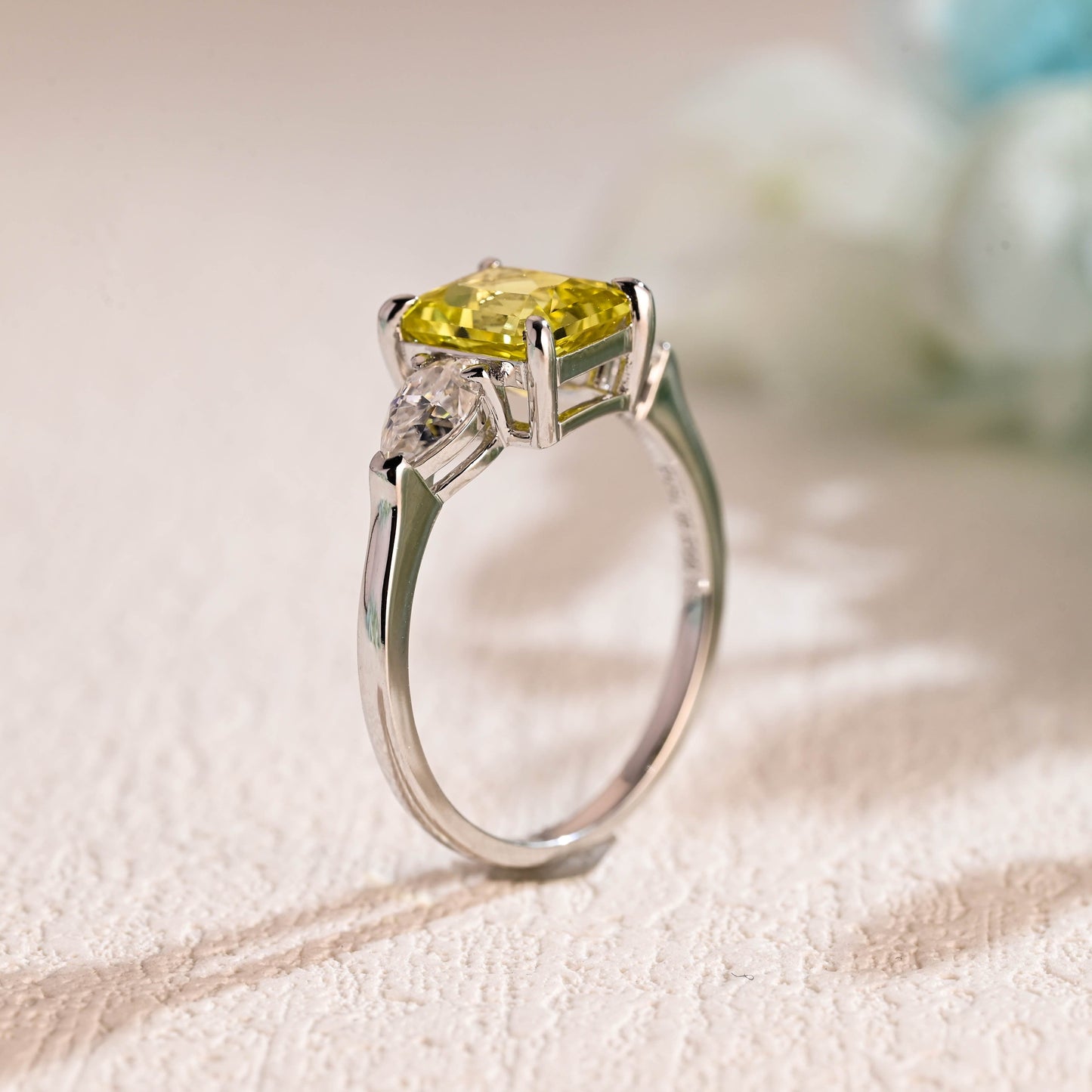 CausYou lab grown sapphire engagement ring CausYou Solid Gold Lab Grown Yellow Sapphire Radiant Cut Engagement Ring, Three Stone Ring, Promise Ring, Proposal Ring, Gift for Women Wife