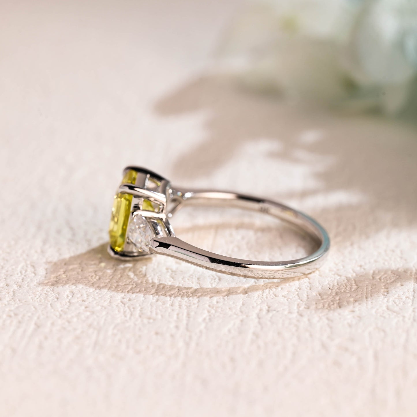 CausYou lab grown sapphire engagement ring CausYou Solid Gold Lab Grown Yellow Sapphire Radiant Cut Engagement Ring, Three Stone Ring, Promise Ring, Proposal Ring, Gift for Women Wife