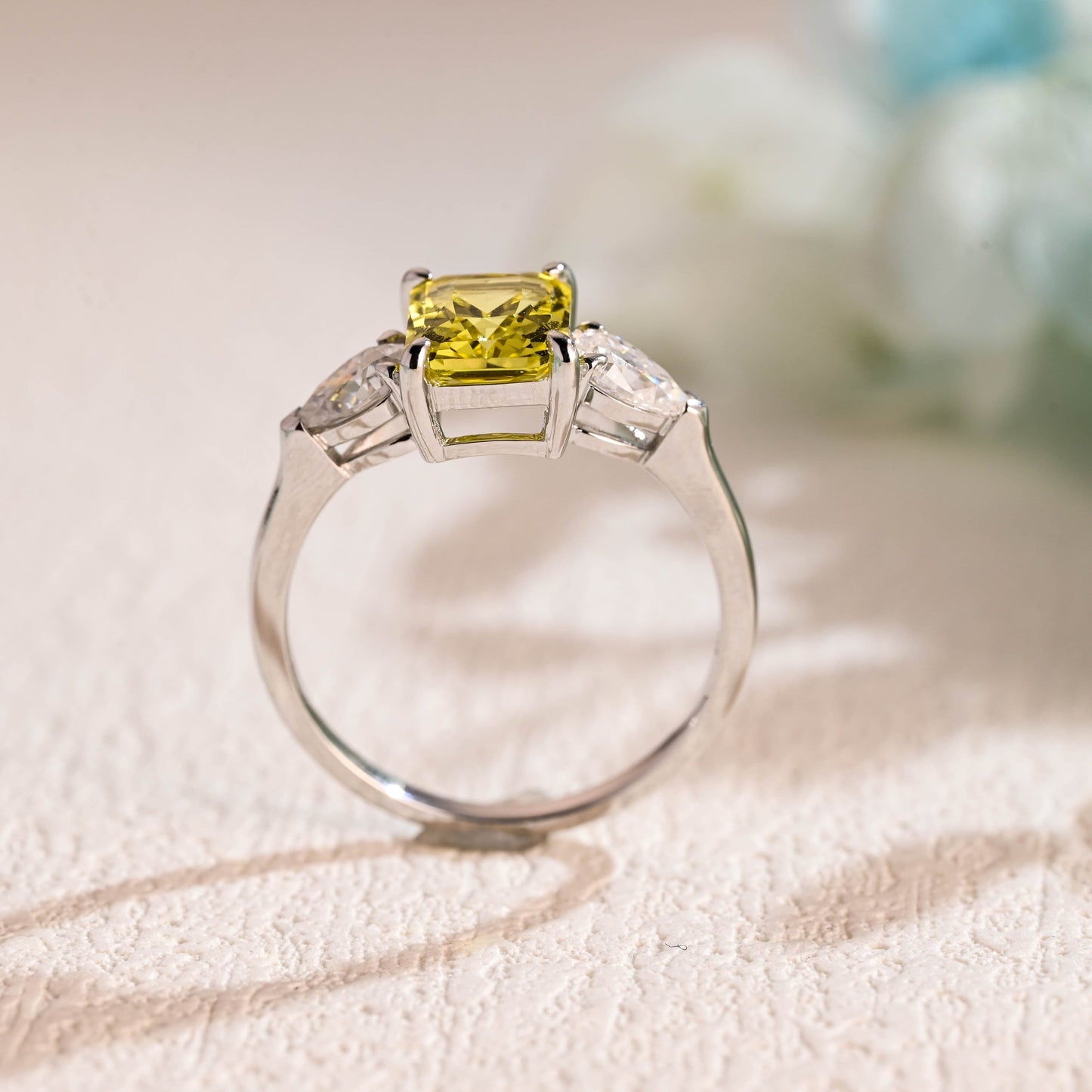 CausYou lab grown sapphire engagement ring CausYou Solid Gold Lab Grown Yellow Sapphire Radiant Cut Engagement Ring, Three Stone Ring, Promise Ring, Proposal Ring, Gift for Women Wife