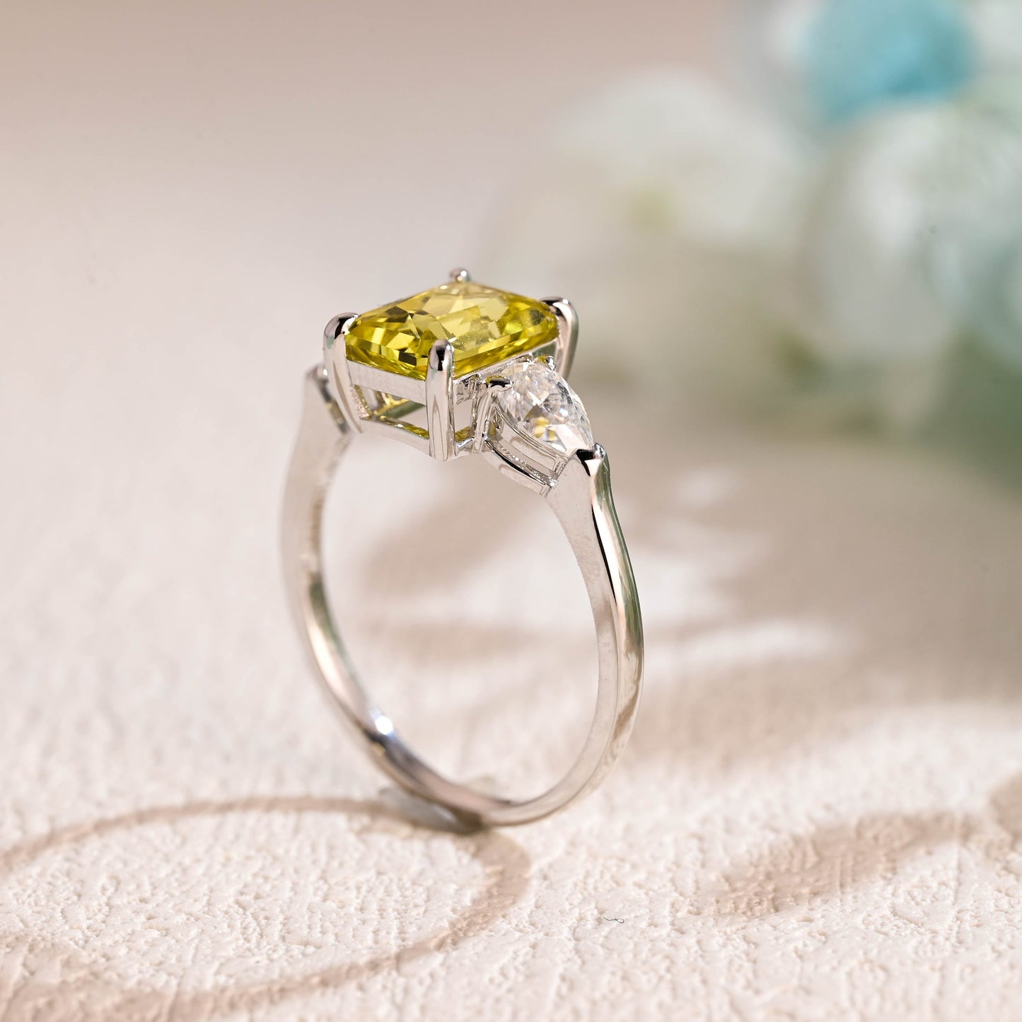 CausYou lab grown sapphire engagement ring CausYou Solid Gold Lab Grown Yellow Sapphire Radiant Cut Engagement Ring, Three Stone Ring, Promise Ring, Proposal Ring, Gift for Women Wife