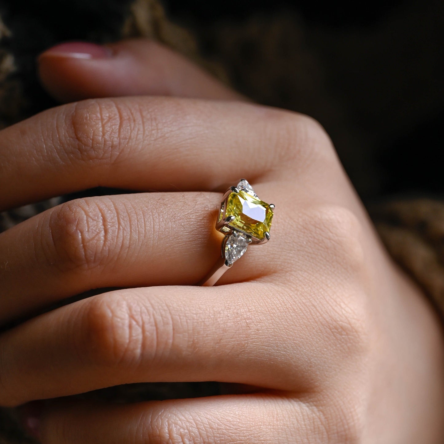 CausYou lab grown sapphire engagement ring CausYou Solid Gold Lab Grown Yellow Sapphire Radiant Cut Engagement Ring, Three Stone Ring, Promise Ring, Proposal Ring, Gift for Women Wife