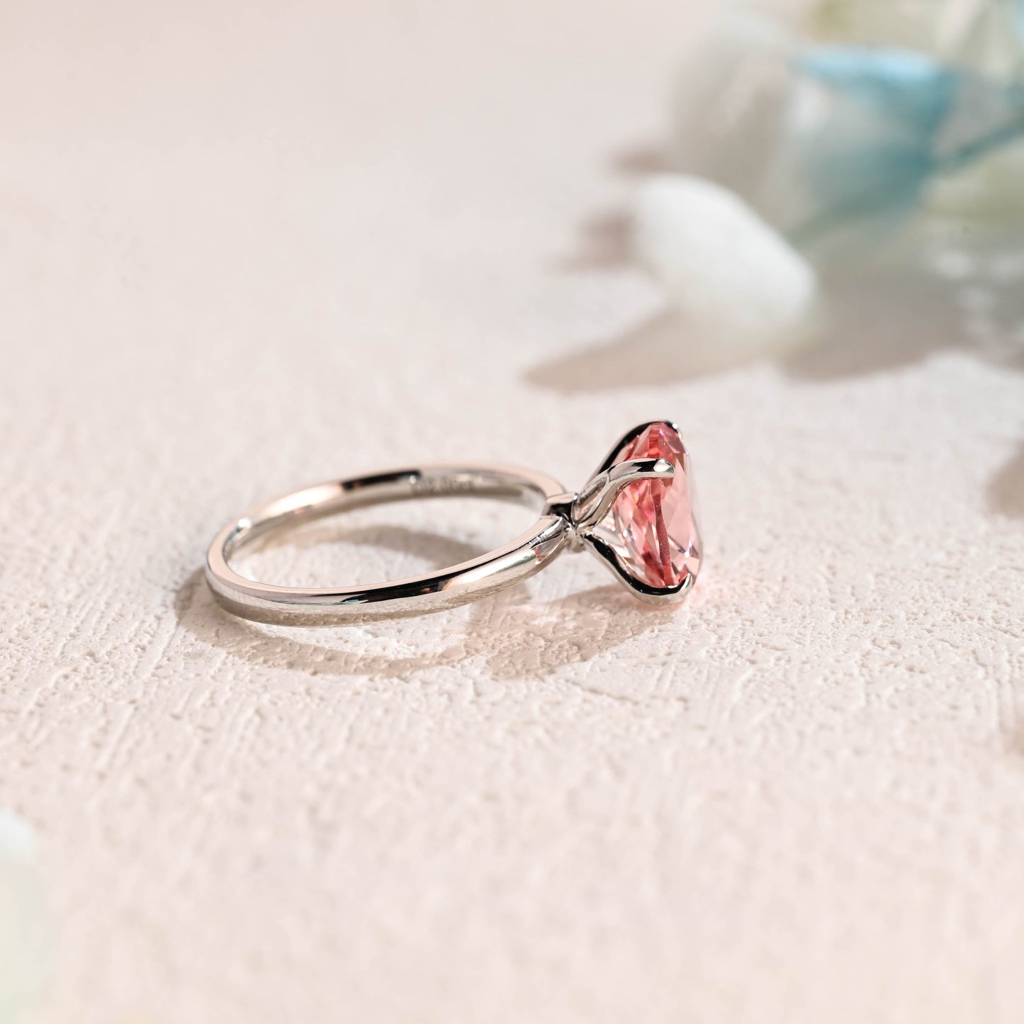 CausYou lab grown sapphire engagement ring CausYou Solid Gold Tulip Oval Cut Lab Grown Pink Sapphire Engagement Ring, Solitaire Promise Ring, Proposal Ring, Gift for Women Wife