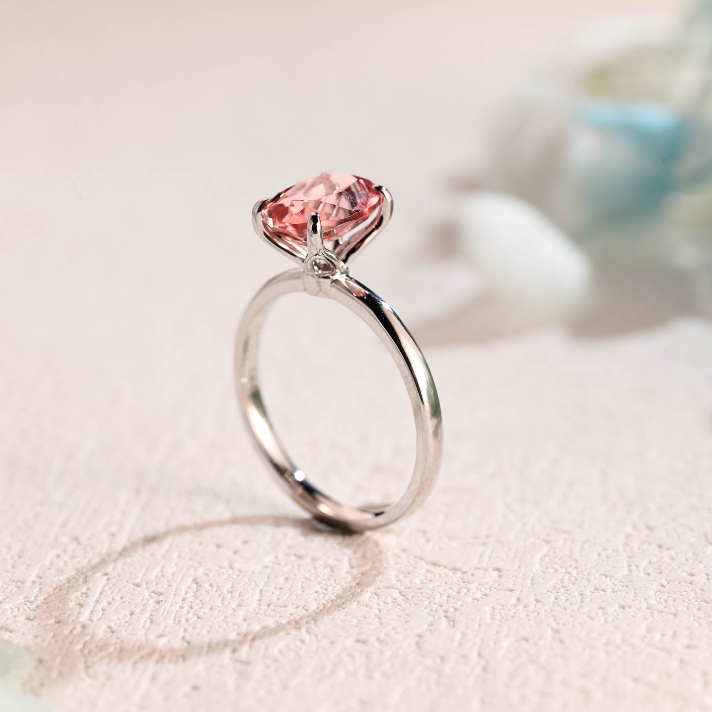 CausYou lab grown sapphire engagement ring CausYou Solid Gold Tulip Oval Cut Lab Grown Pink Sapphire Engagement Ring, Solitaire Promise Ring, Proposal Ring, Gift for Women Wife