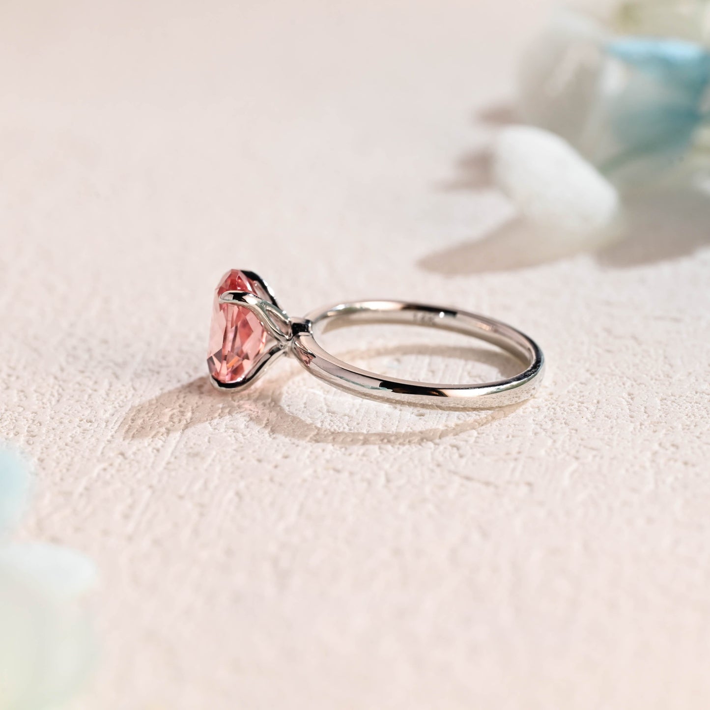 CausYou lab grown sapphire engagement ring CausYou Solid Gold Tulip Oval Cut Lab Grown Pink Sapphire Engagement Ring, Solitaire Promise Ring, Proposal Ring, Gift for Women Wife