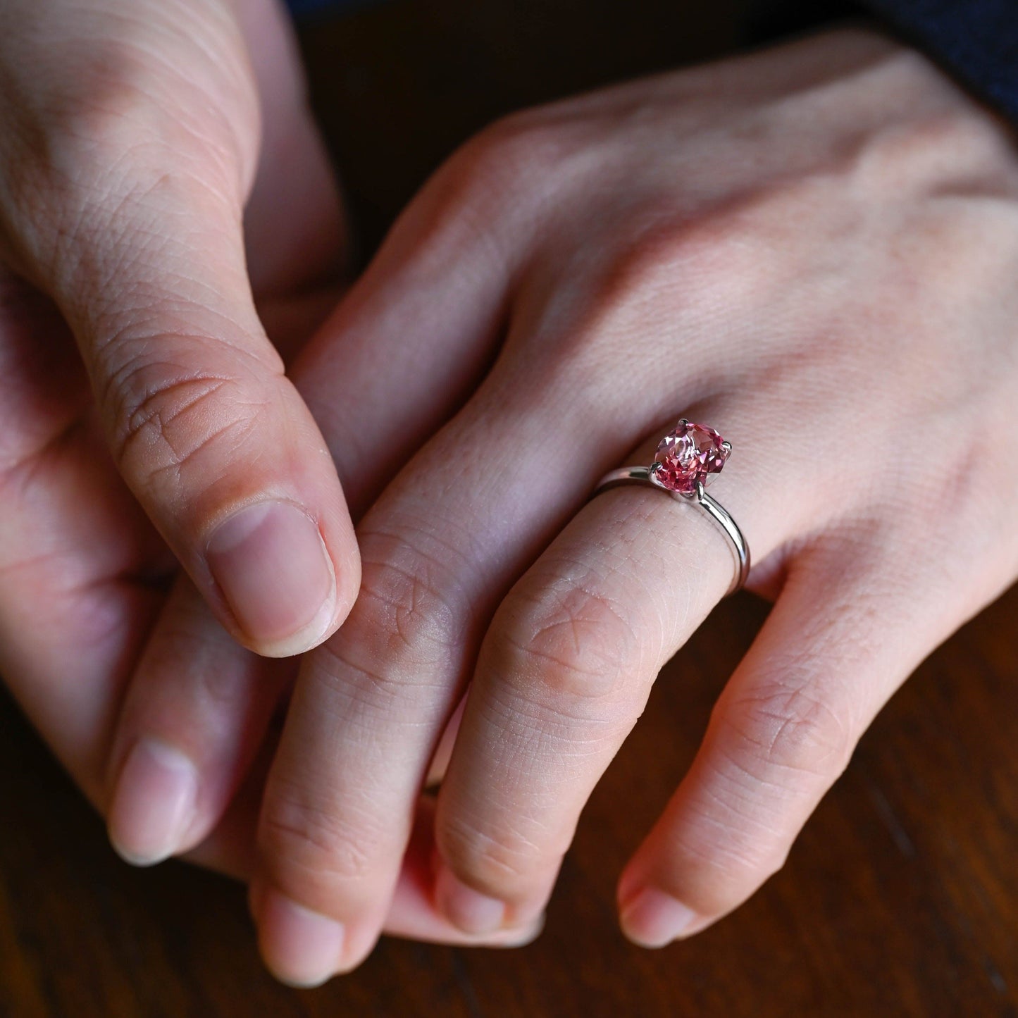 CausYou lab grown sapphire engagement ring CausYou Solid Gold Tulip Oval Cut Lab Grown Pink Sapphire Engagement Ring, Solitaire Promise Ring, Proposal Ring, Gift for Women Wife