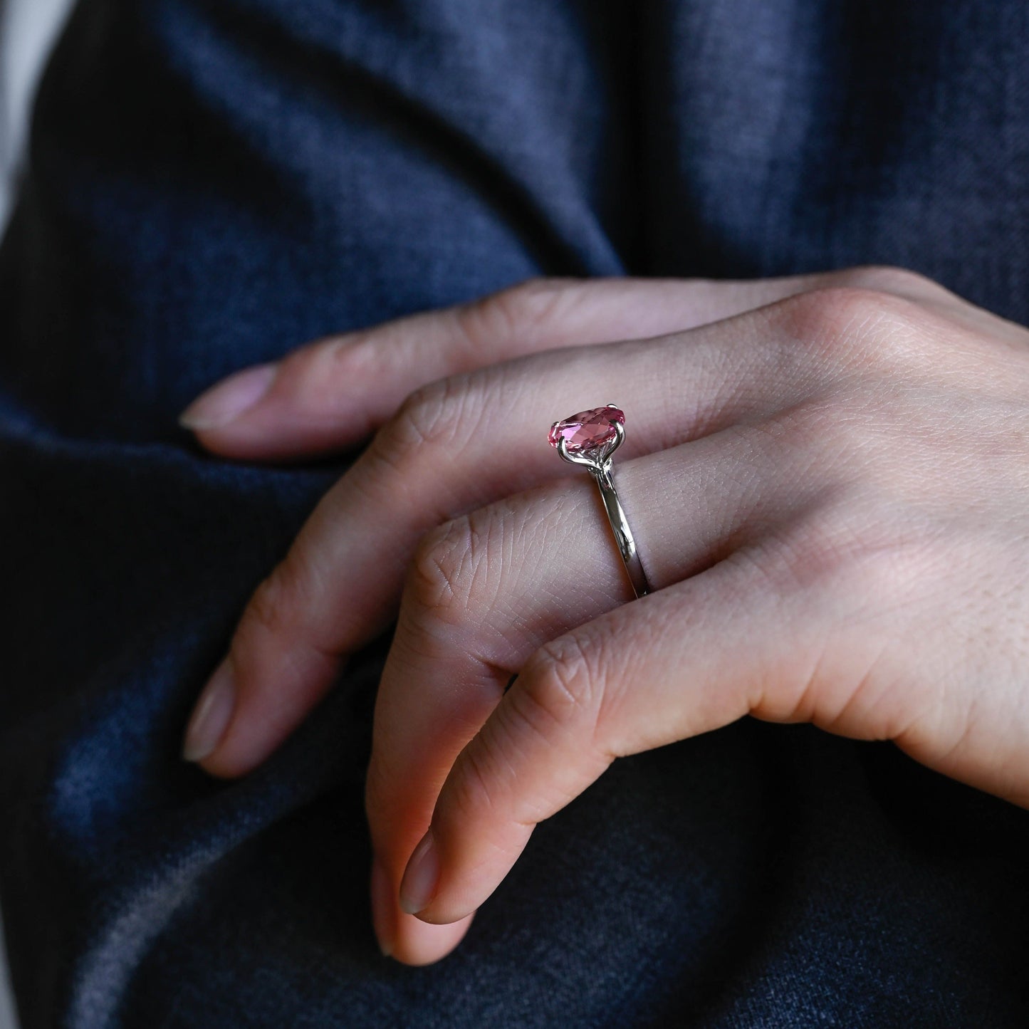 CausYou lab grown sapphire engagement ring CausYou Solid Gold Tulip Oval Cut Lab Grown Pink Sapphire Engagement Ring, Solitaire Promise Ring, Proposal Ring, Gift for Women Wife