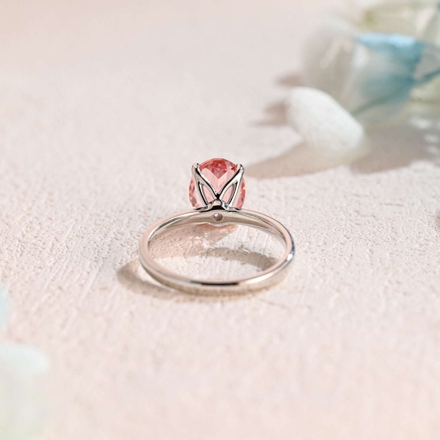 CausYou lab grown sapphire engagement ring CausYou Solid Gold Tulip Oval Cut Lab Grown Pink Sapphire Engagement Ring, Solitaire Promise Ring, Proposal Ring, Gift for Women Wife