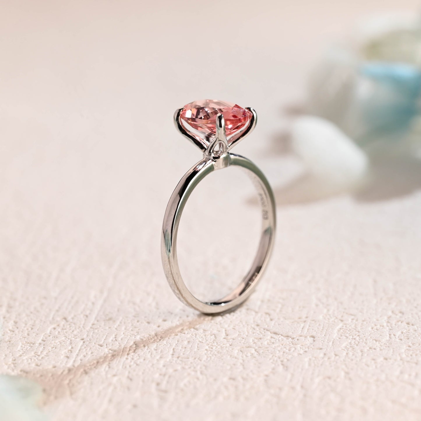 CausYou lab grown sapphire engagement ring CausYou Solid Gold Tulip Oval Cut Lab Grown Pink Sapphire Engagement Ring, Solitaire Promise Ring, Proposal Ring, Gift for Women Wife