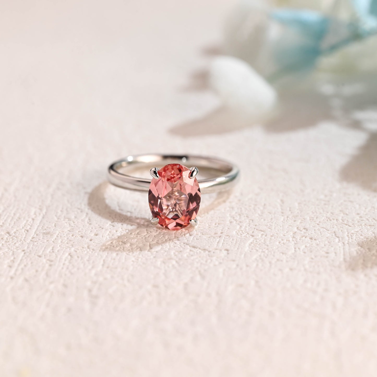 CausYou lab grown sapphire engagement ring CausYou Solid Gold Tulip Oval Cut Lab Grown Pink Sapphire Engagement Ring, Solitaire Promise Ring, Proposal Ring, Gift for Women Wife