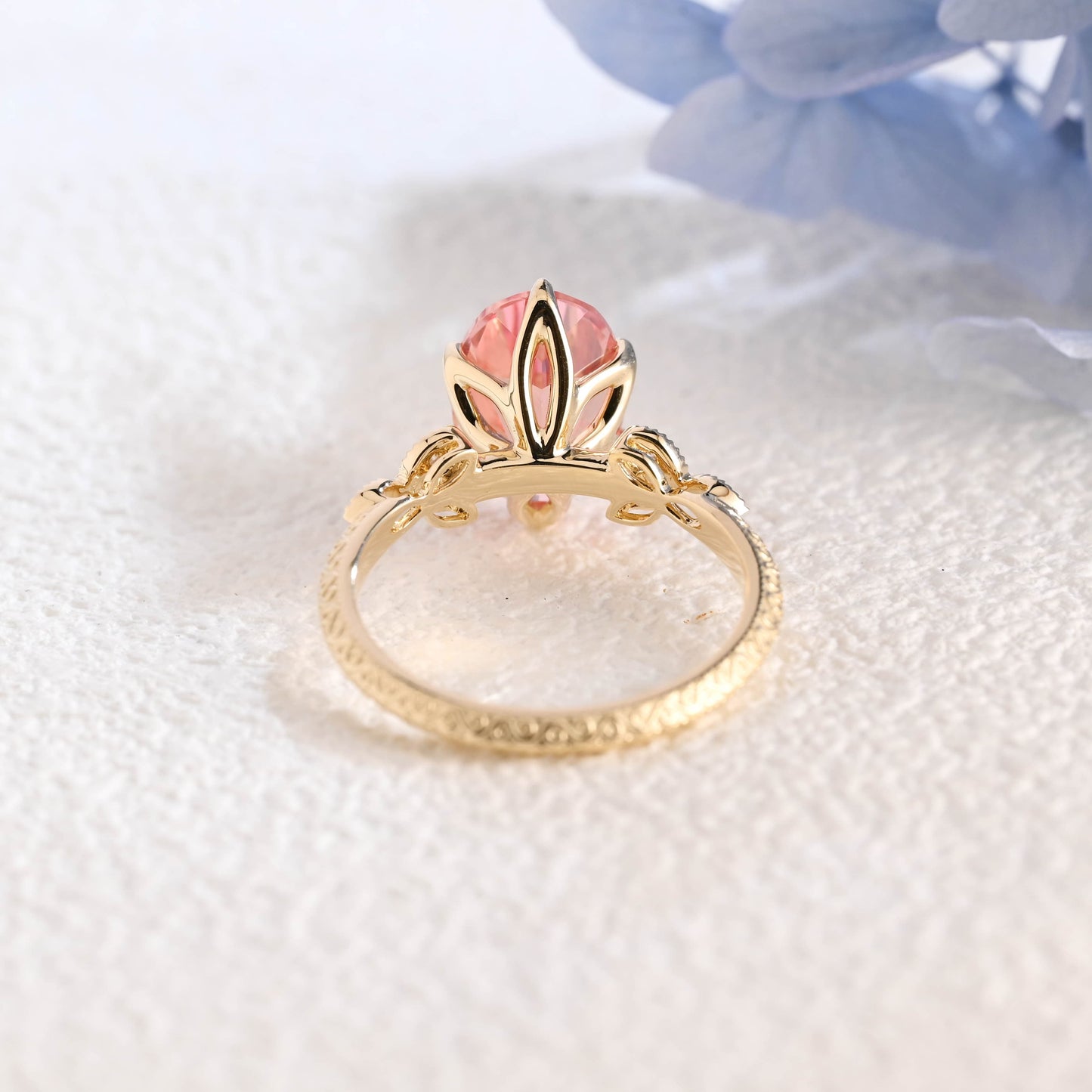 CausYou lab grown sapphire engagement ring Solid Gold Antique Milgrain Lab Grown Pink Sapphire Engagement Ring