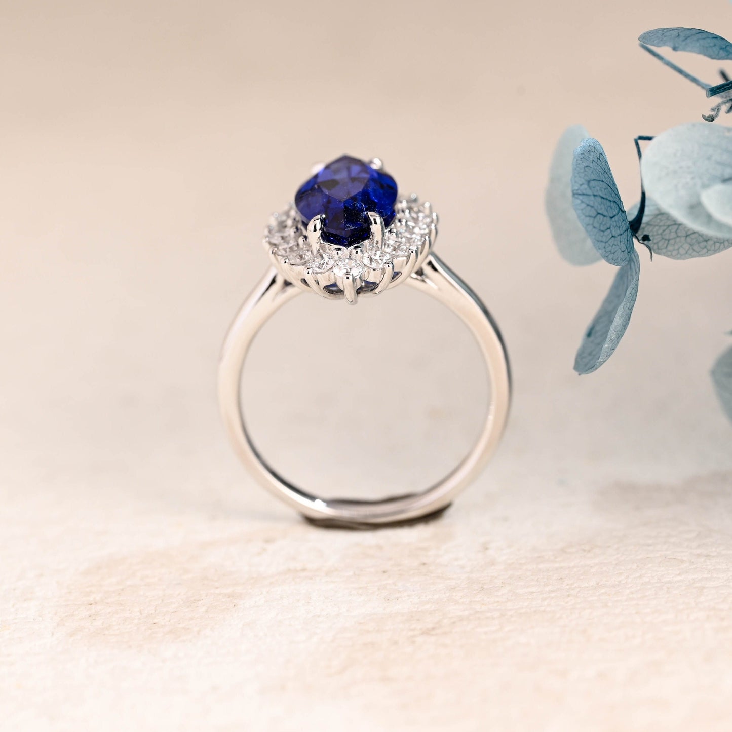 CausYou lab grown sapphire engagement ring Solid Gold Halo Marquise Cut Lab Grown Blue Sapphire Engagement Ring