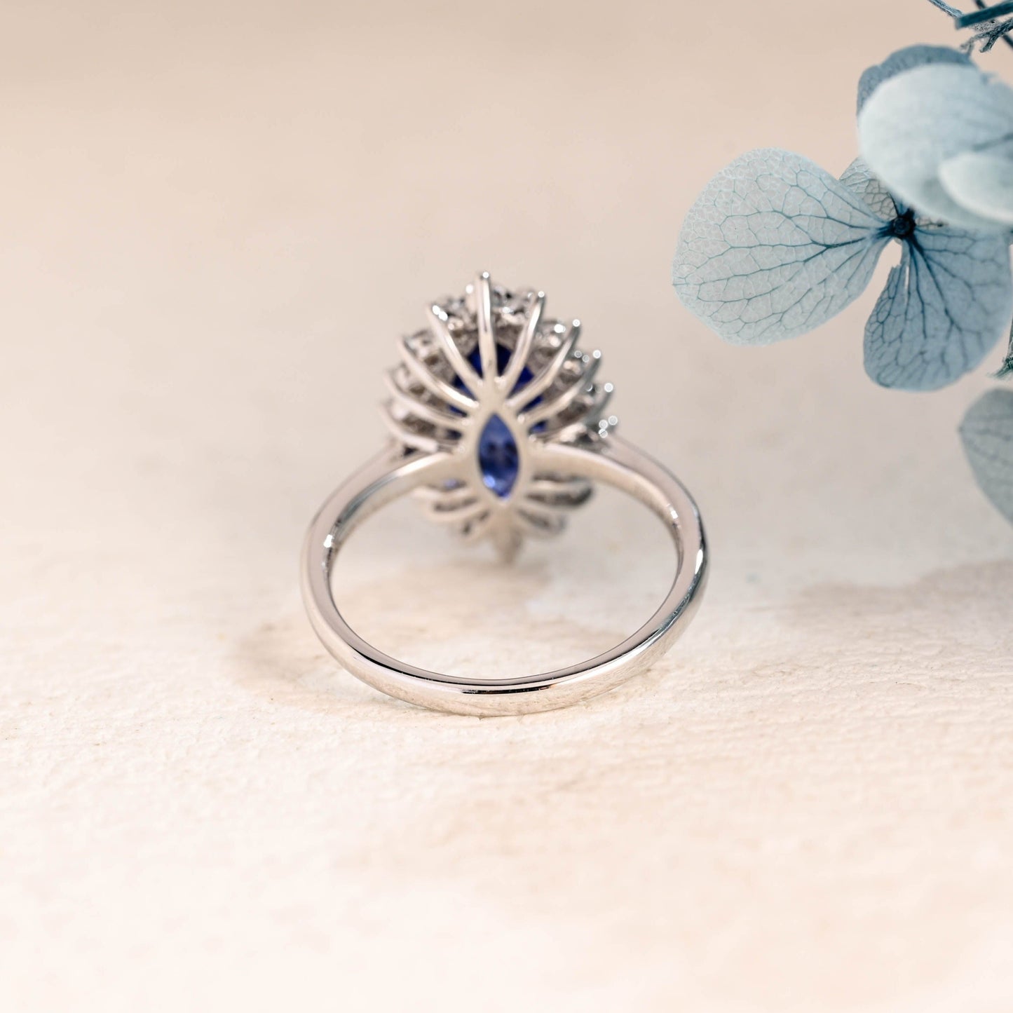 CausYou lab grown sapphire engagement ring Solid Gold Halo Marquise Cut Lab Grown Blue Sapphire Engagement Ring