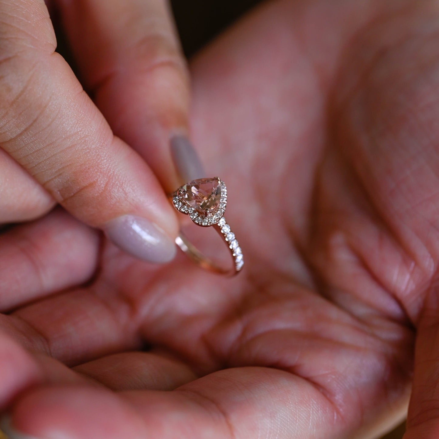 CausYou lab grown sapphire engagement ring Solid Gold Heart Cut Lab Pink Sapphire Engagement Ring Cathedral Ring