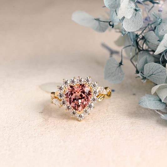 CausYou lab grown sapphire engagement ring Solid Gold Heart Cut Pink Lab Grown Sapphire Ring