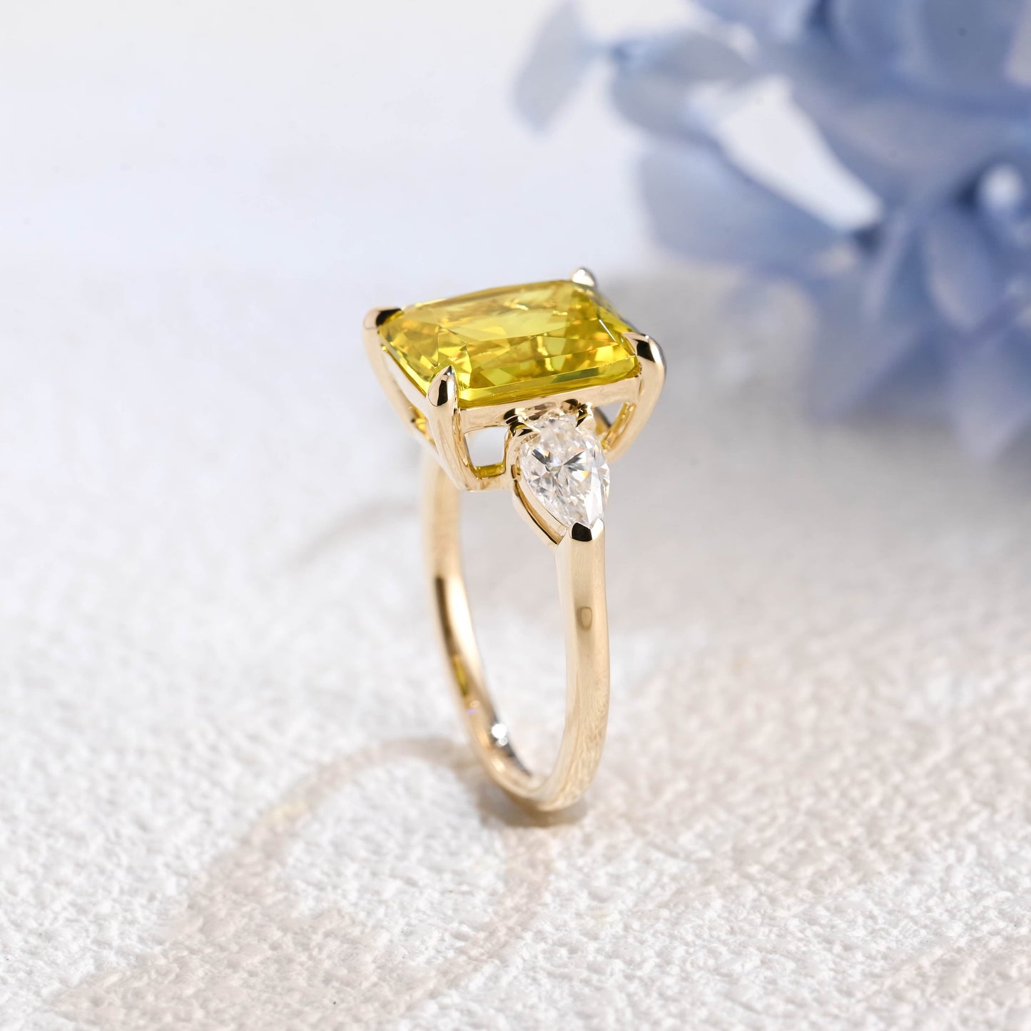 CausYou lab grown sapphire engagement ring Solid Gold Lab Grown Yellow Sapphire Radiant Cut Engagement Ring