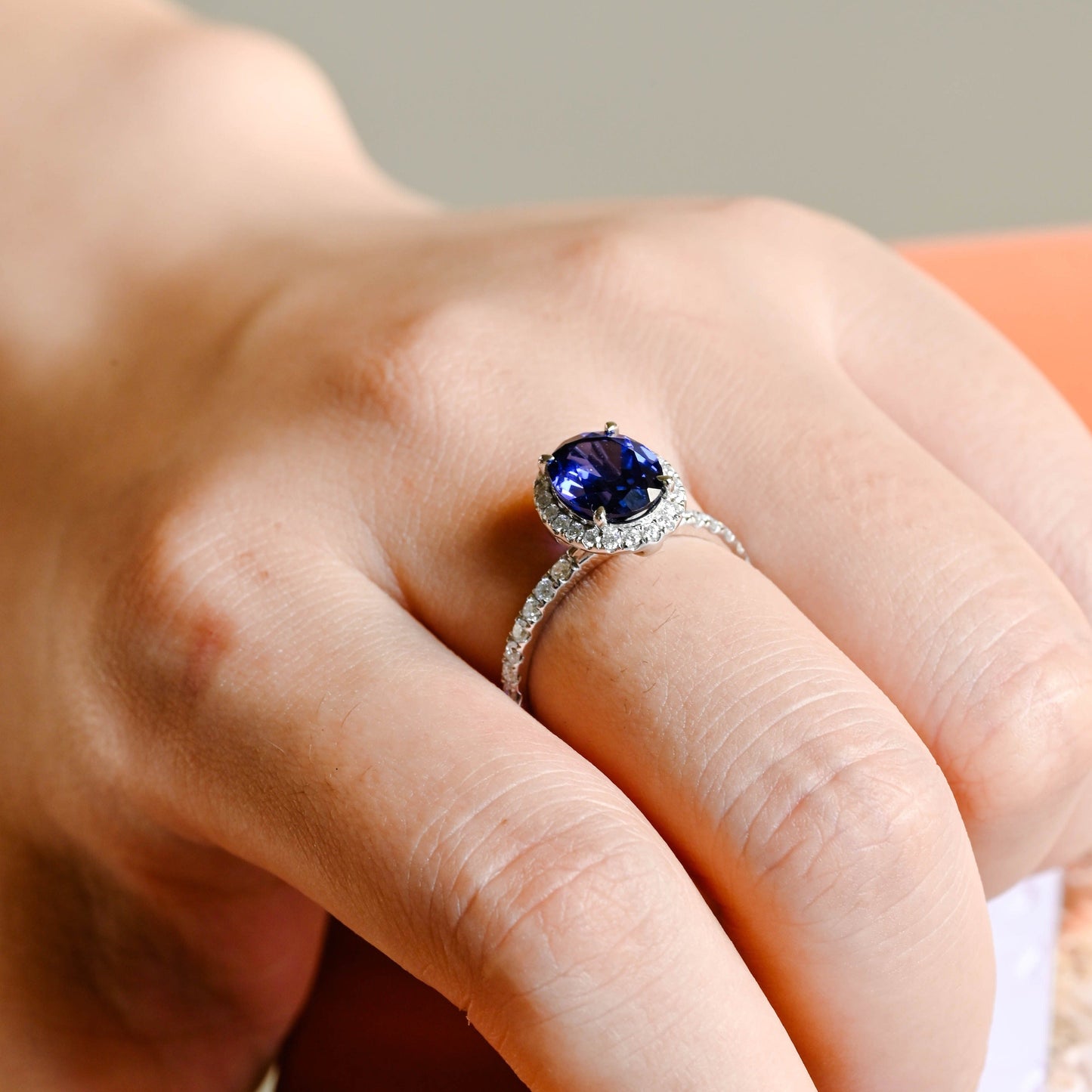 CausYou lab grown sapphire engagement ring Solid Gold Oval Cut Lab Grown Sapphire Engagement Ring, Promise Ring, Gift for Women Wife